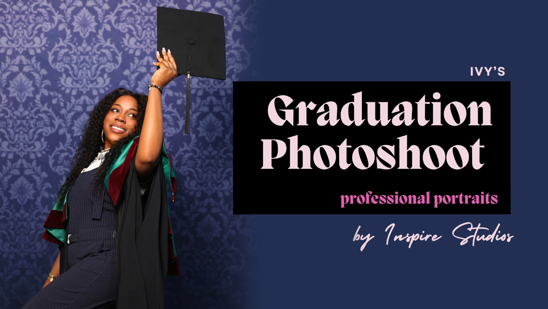 Graduate posing confidently in cap and gown with Inspire Studios, affordable graduation photographer in London.