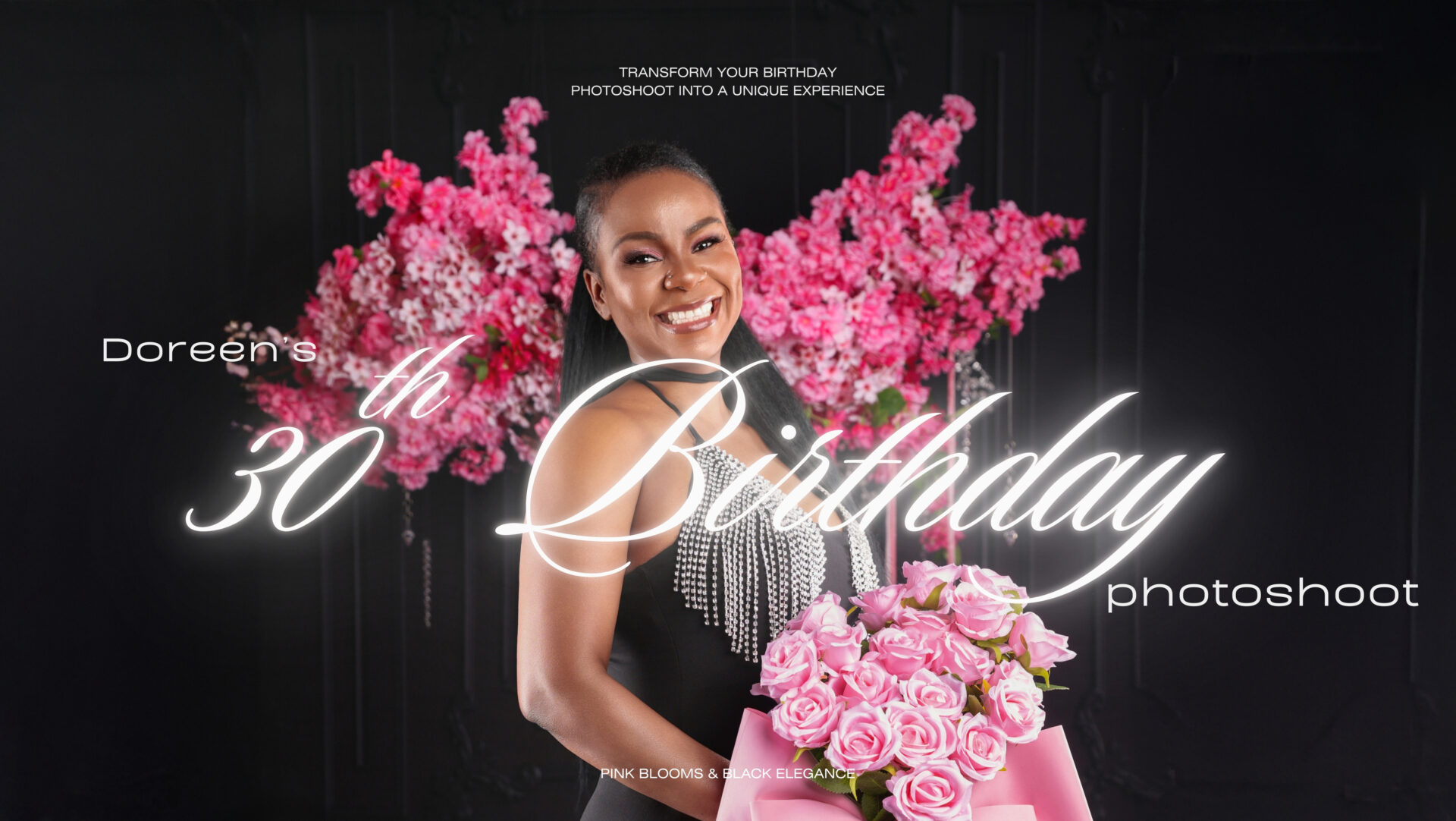 Smiling woman during a luxury birthday studio photoshoot session at Inspire Studios in London