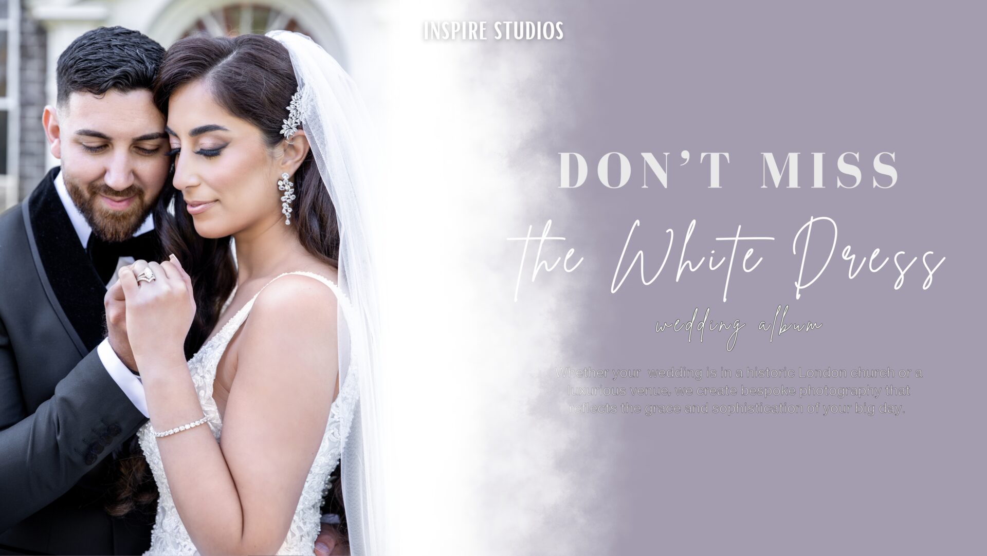Graceful bride in flowing white wedding dress walking through a sunlit London courtyard, captured in timeless elegance
