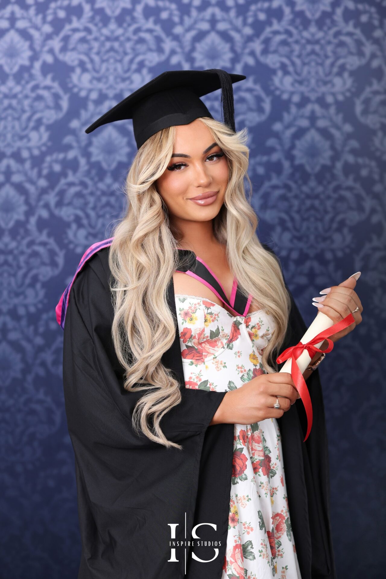 Classic cap-and-gown graduation portrait session in studio, Inspire Studios.