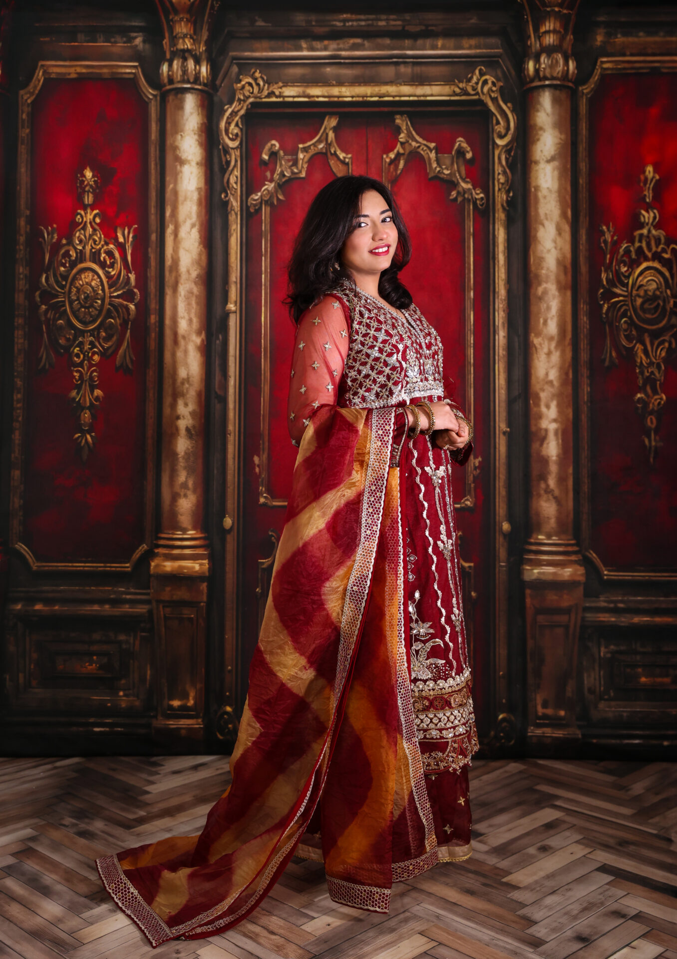 Pakistani couple posing together in a couple photoshoot at Inspire Studios Walthamstow.