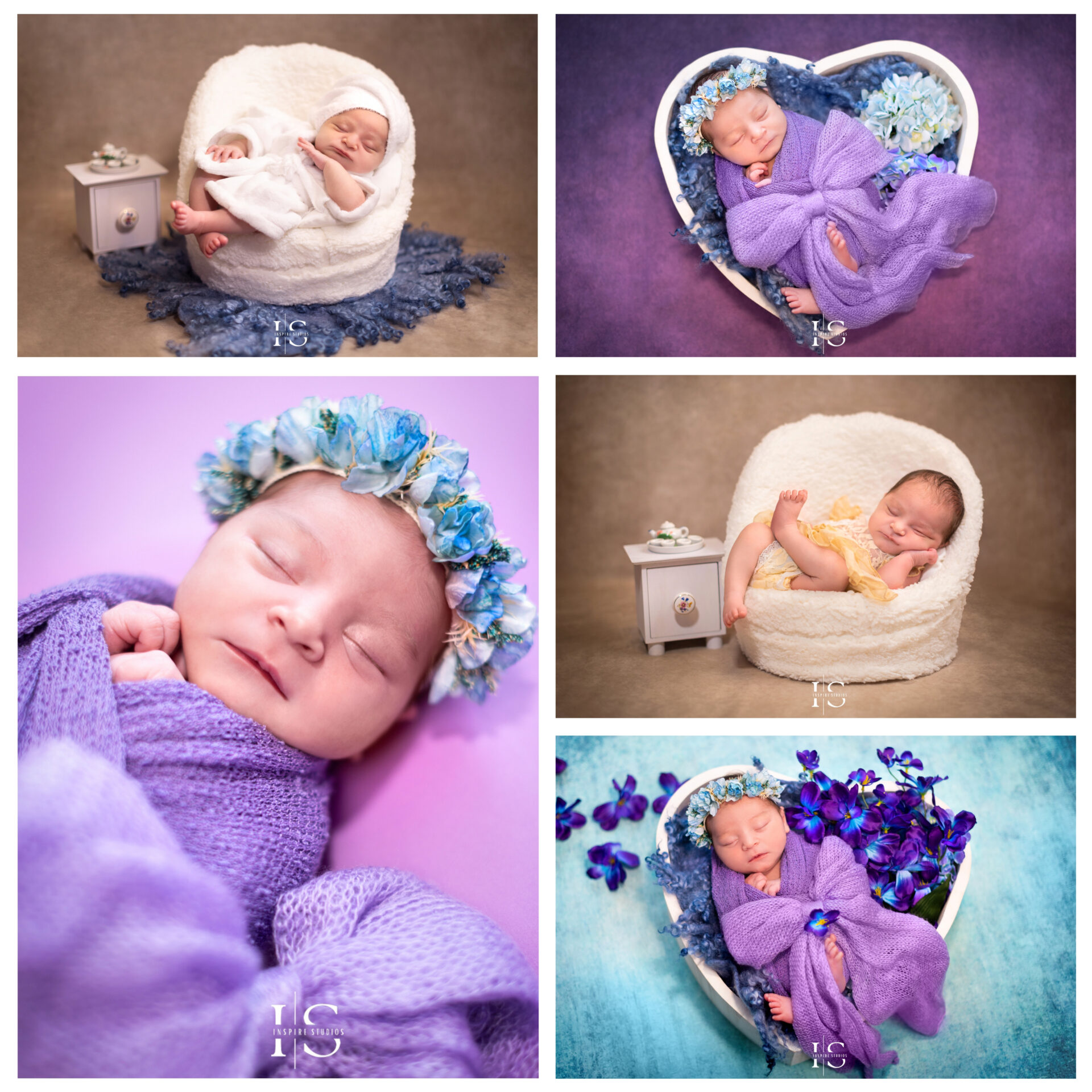 Close-up of a newborn baby during a photography session with an experienced female photographer.