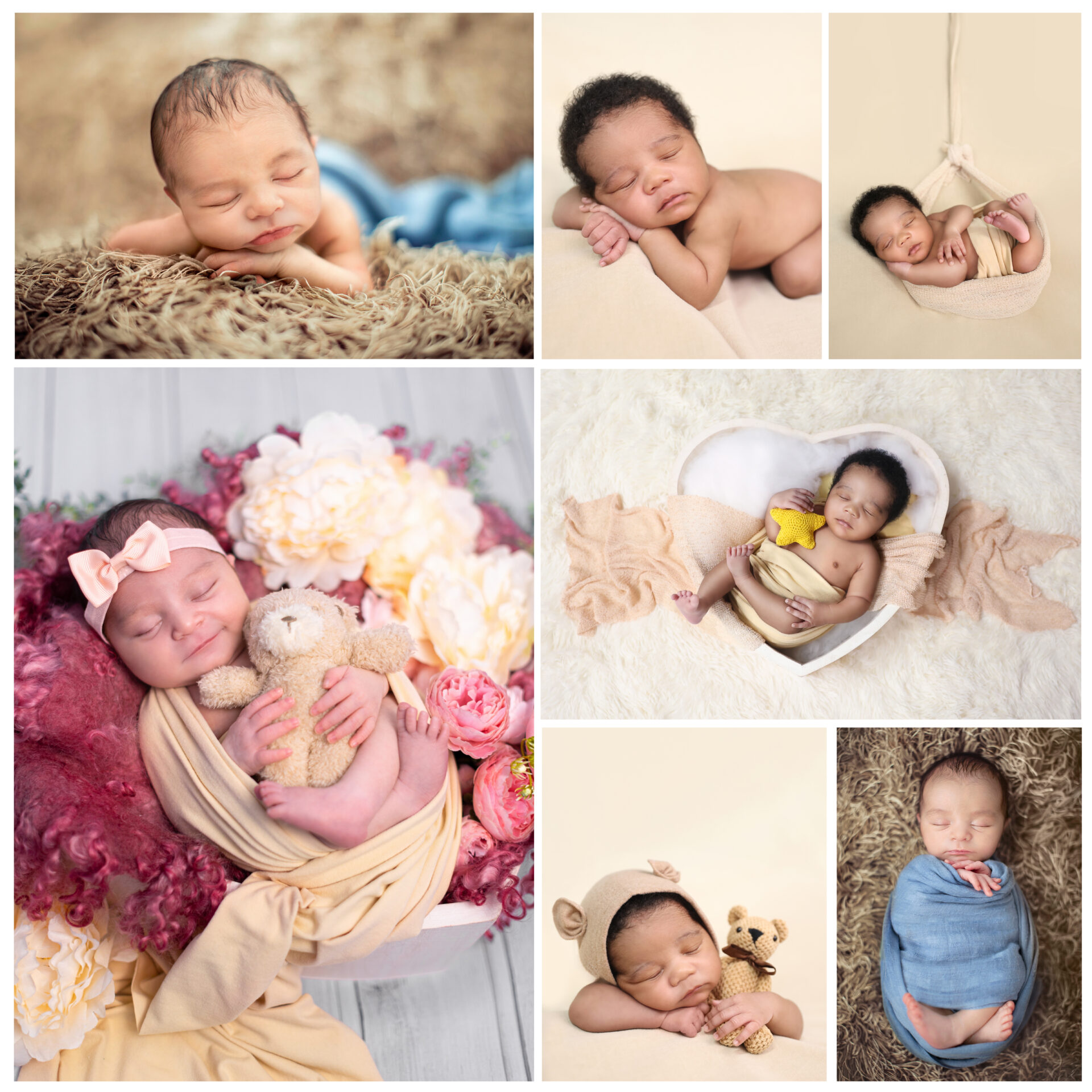 Close-up of a newborn baby during a photography session with an experienced female photographer.