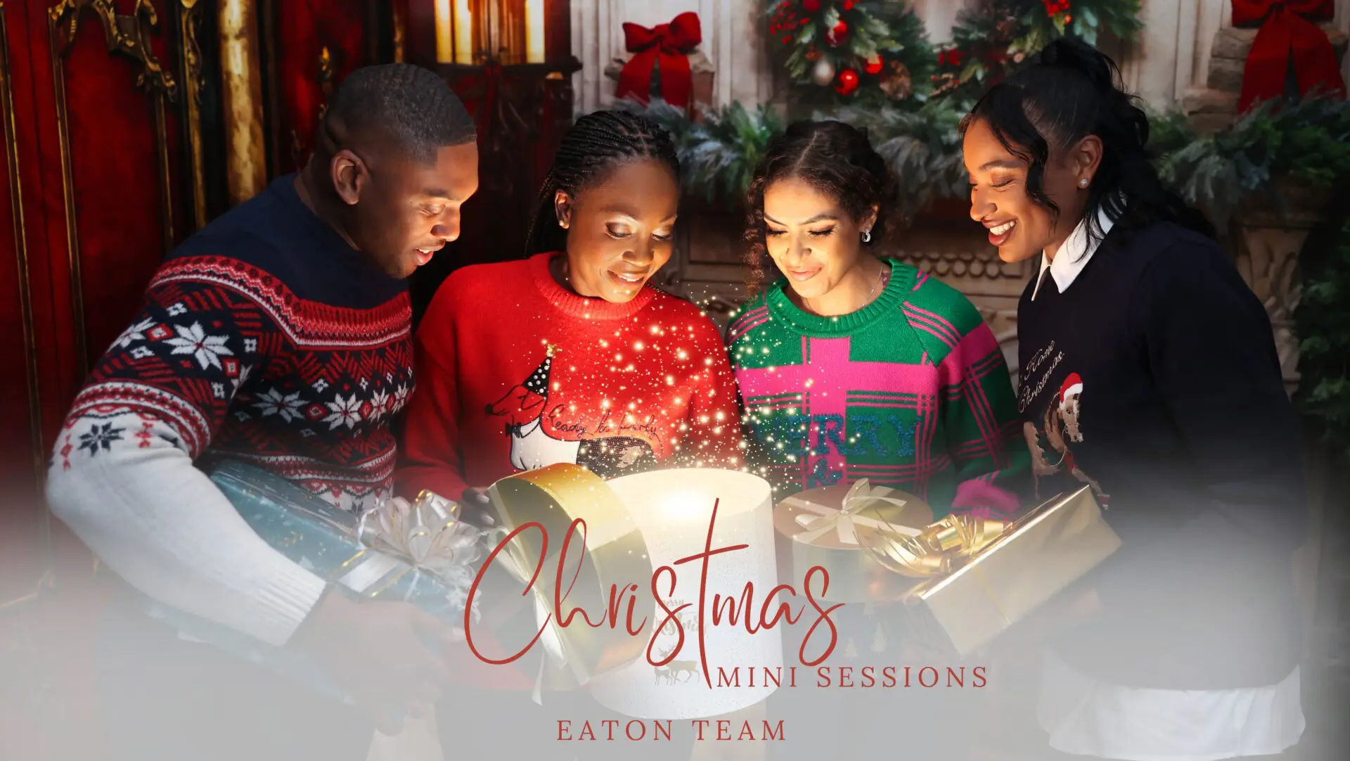 Christmas corporate mini session for corporate captured in photo studio.