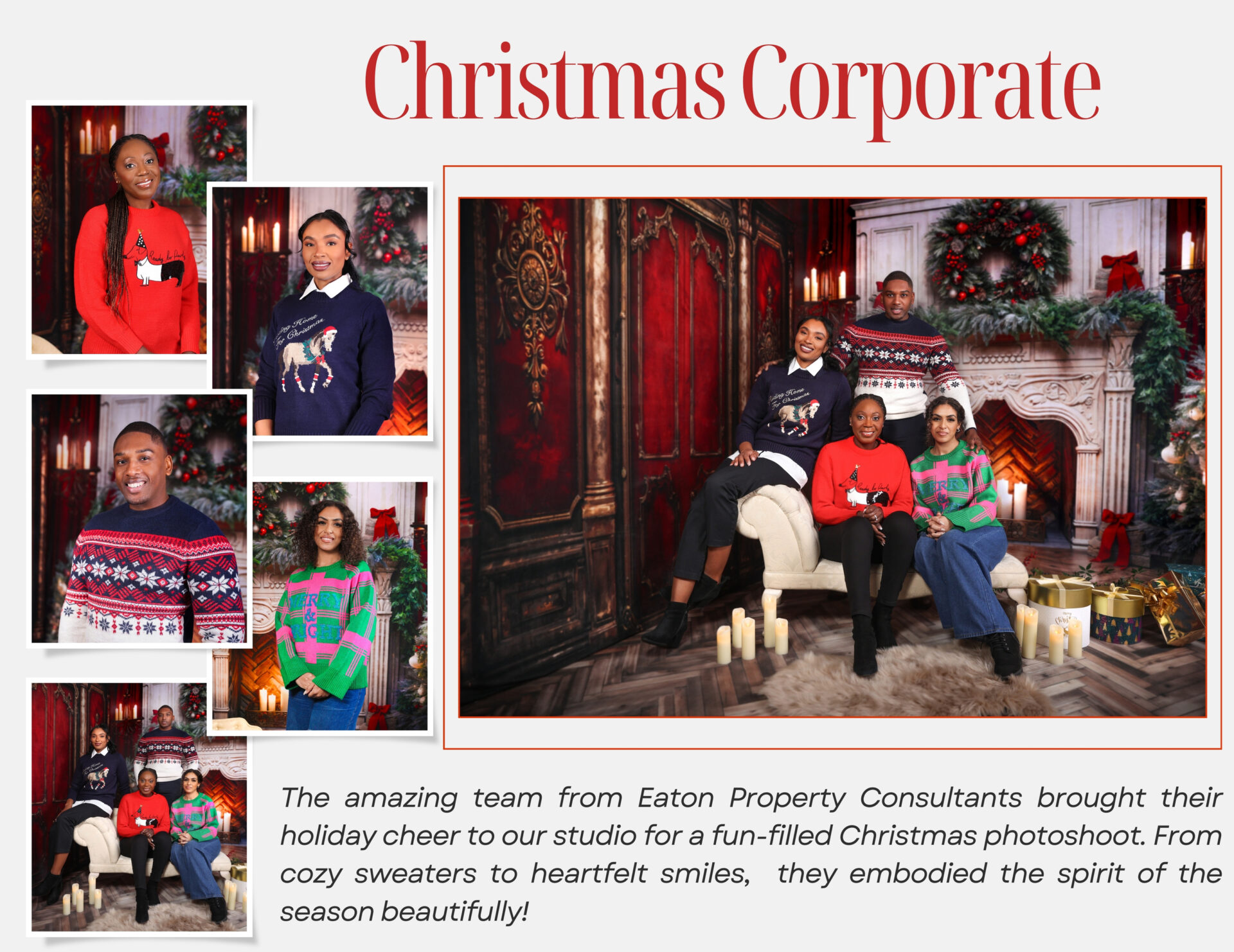 Christmas corporate mini session for corporate captured in photo studio.