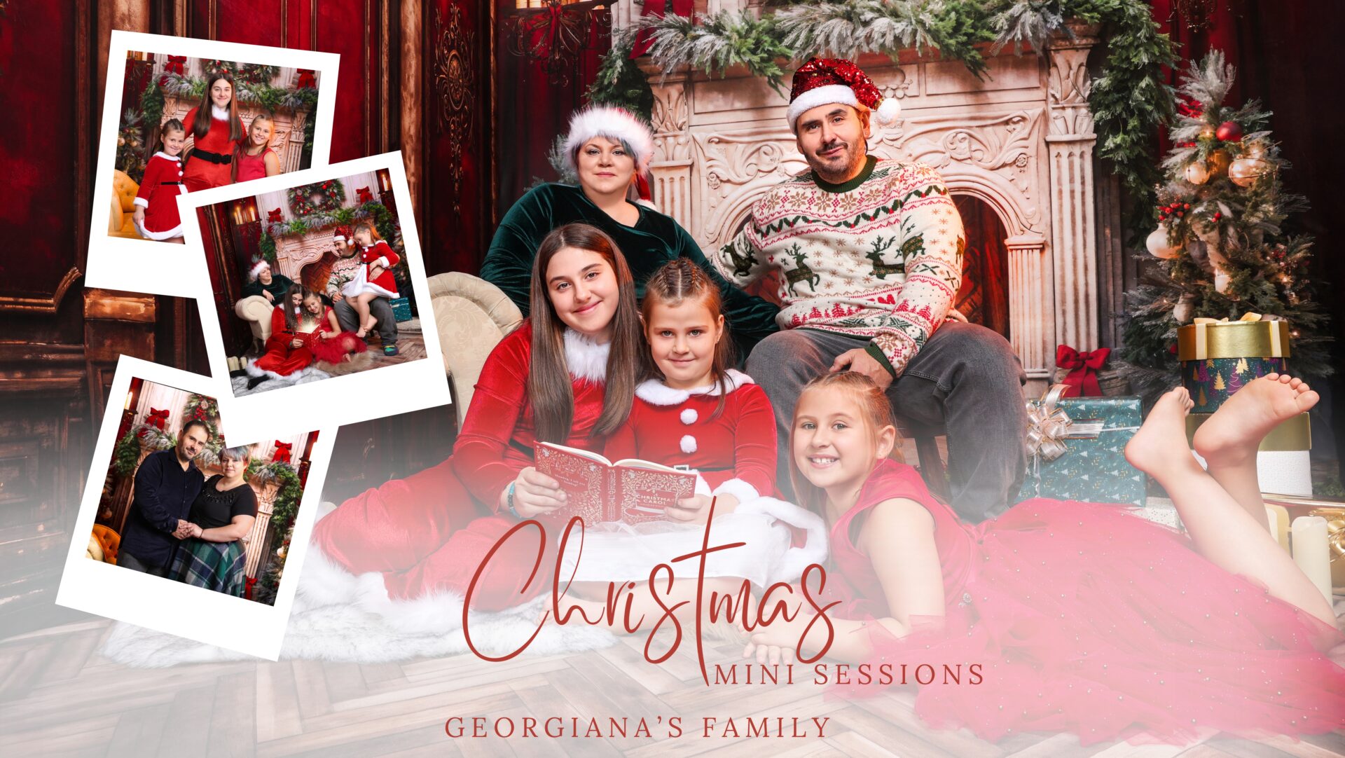 Festive family photo session ideas captured by female photographer in a professional studio.