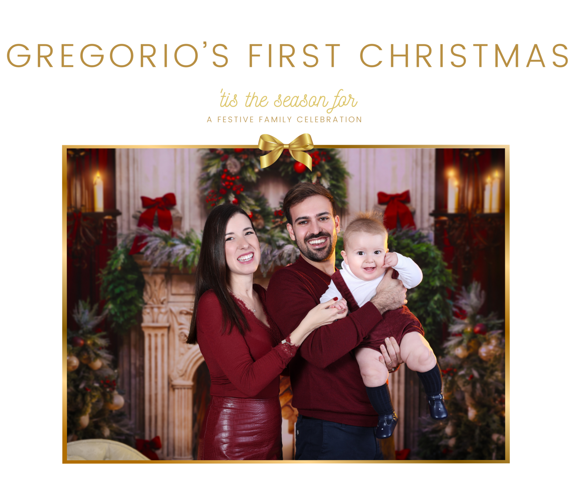 Family in cozy Christmas sweaters during a Christmas Festive Photoshoot in studio.