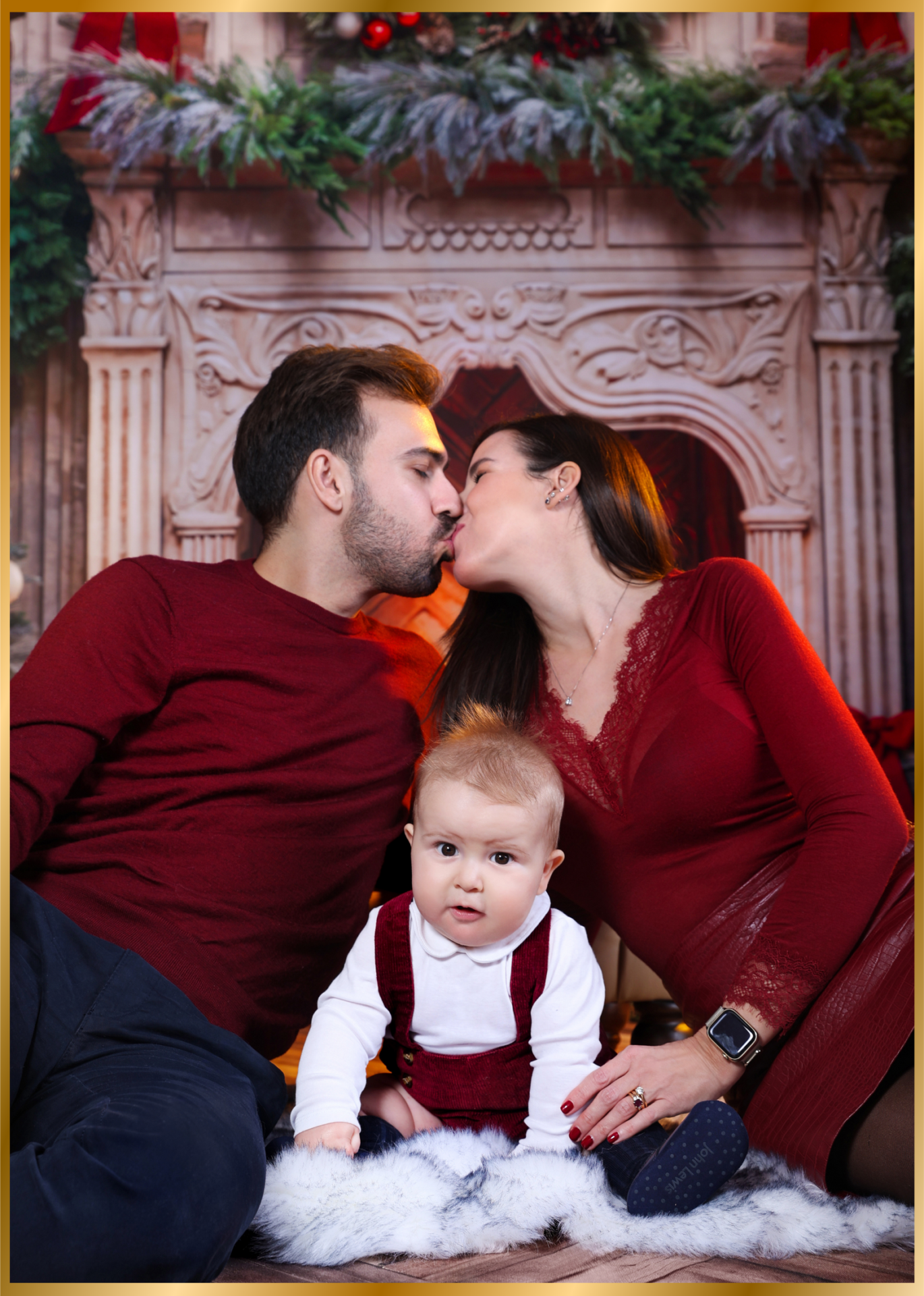 Family in cozy Christmas sweaters during a Christmas Festive Photoshoot in studio.