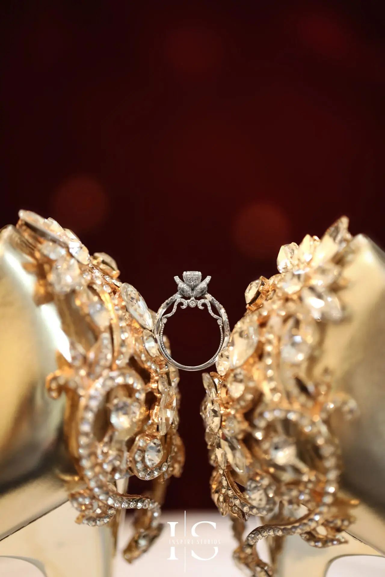 Bridal rings photographed at Baraat wedding London.