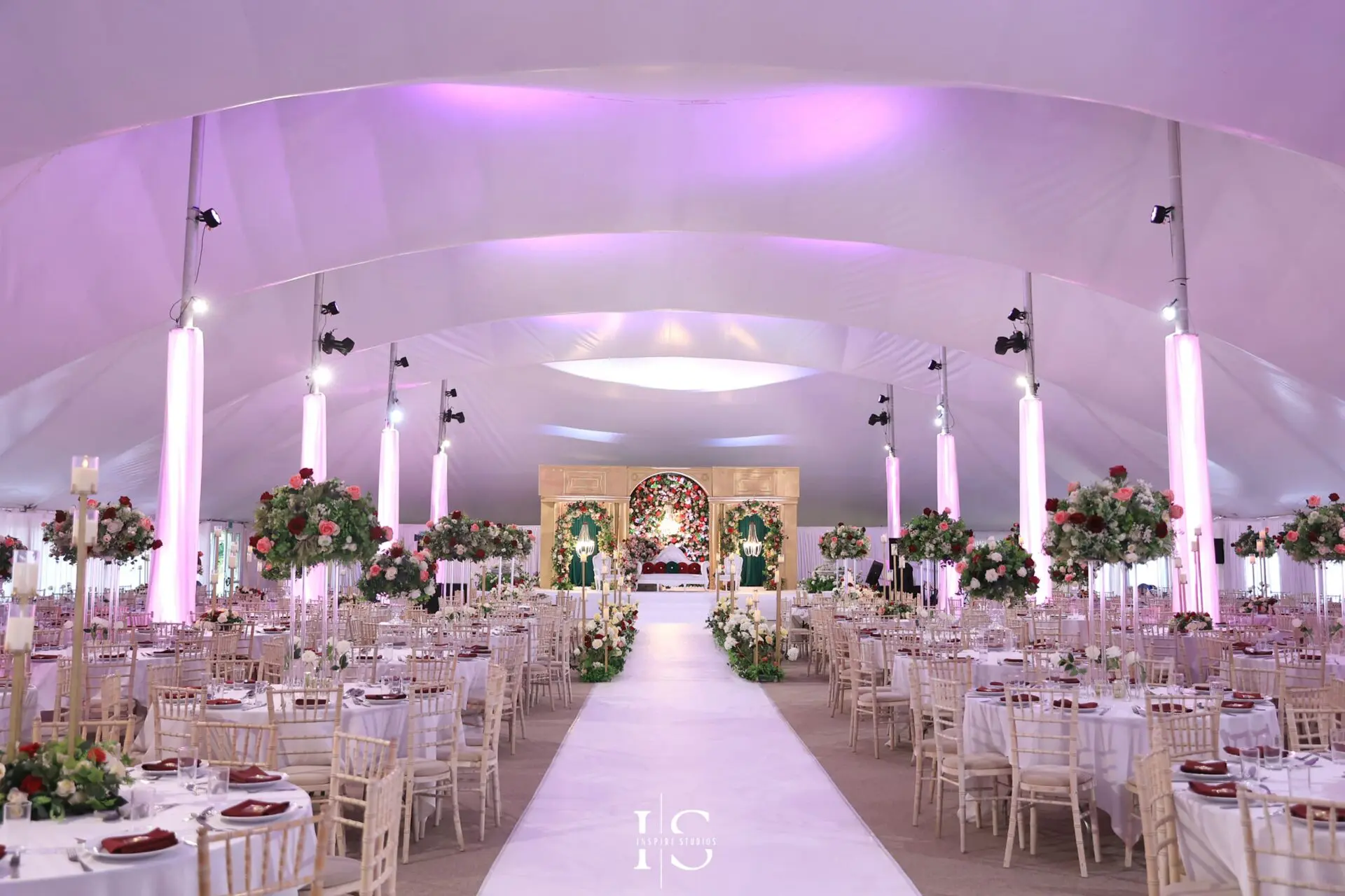 Beautifully deocorations at The Chigwell Marquees venue for baraat ceremony.