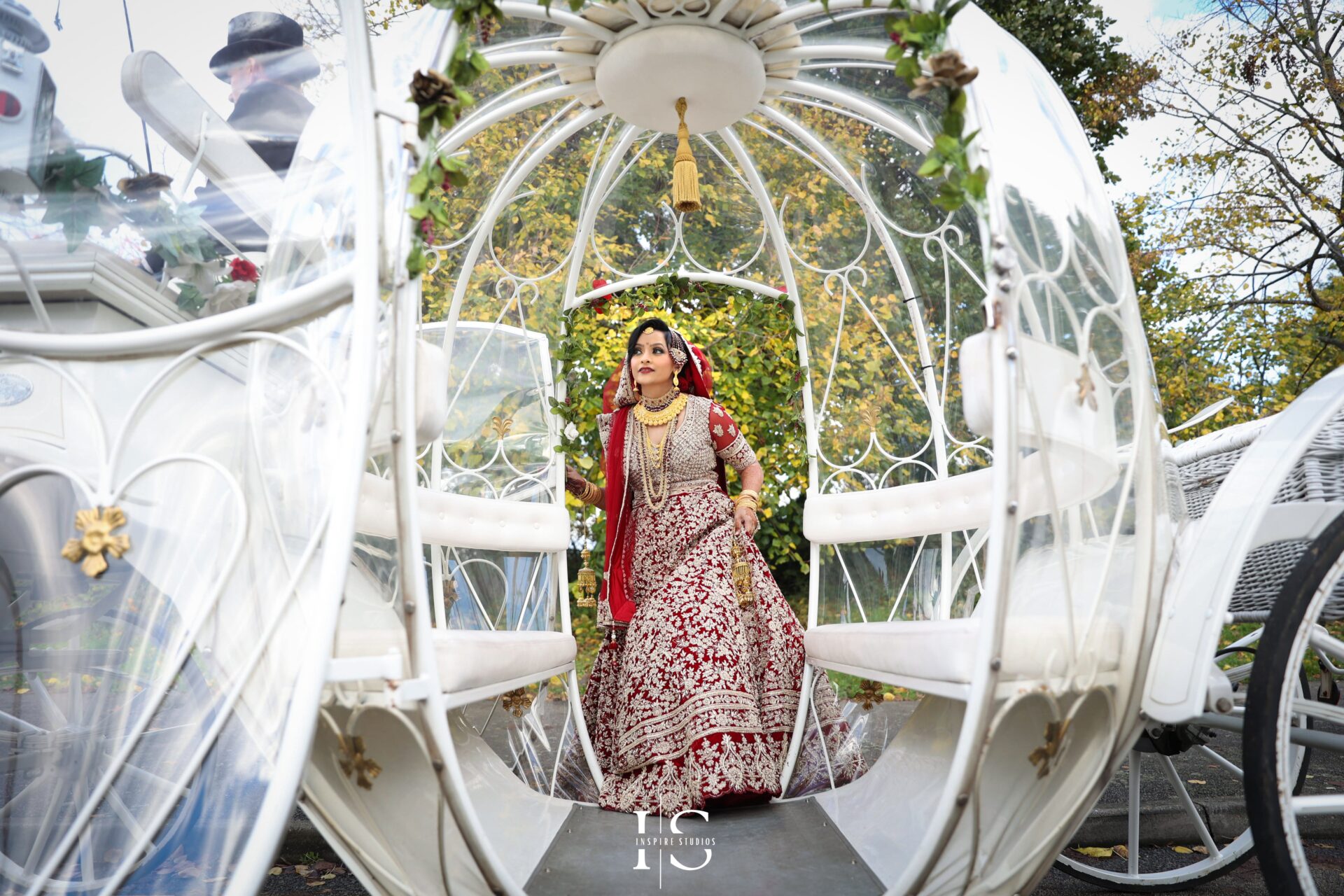 Bride ready to leave to Ariana Banqueting venue captured by baraat female photographer.