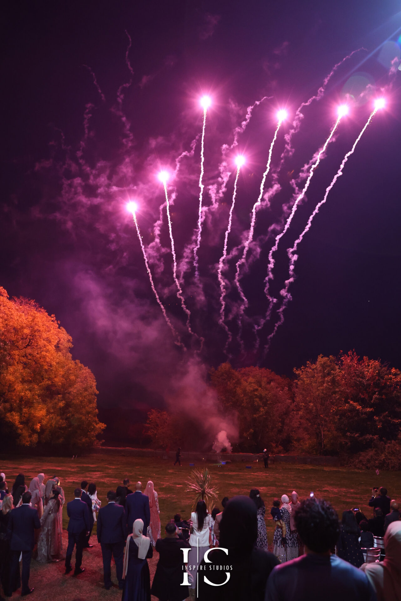 Fireworks beautiful show during baraat wedding in London.