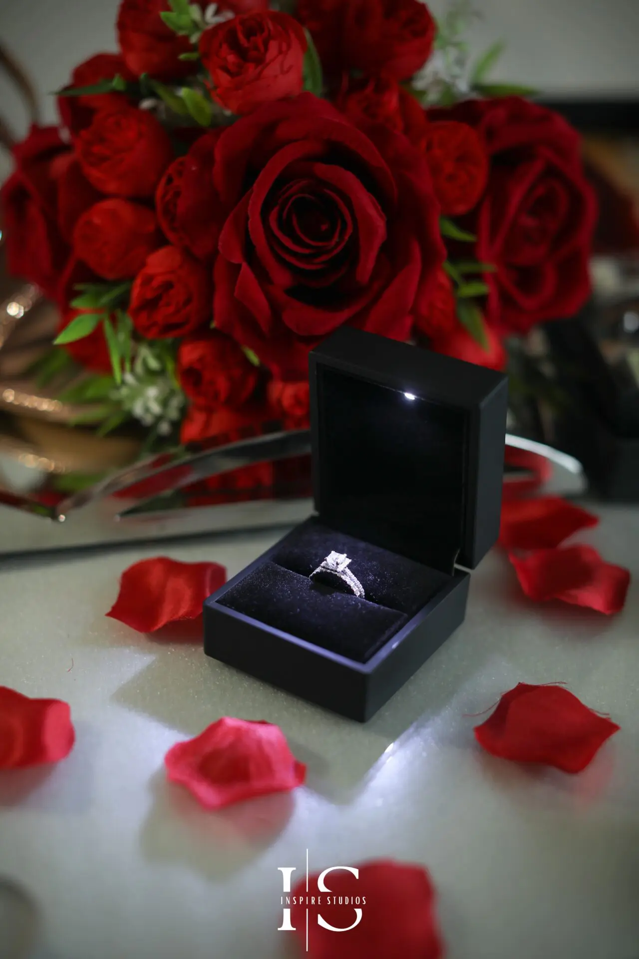 Close-up of wedding ring at Baraat wedding in London.