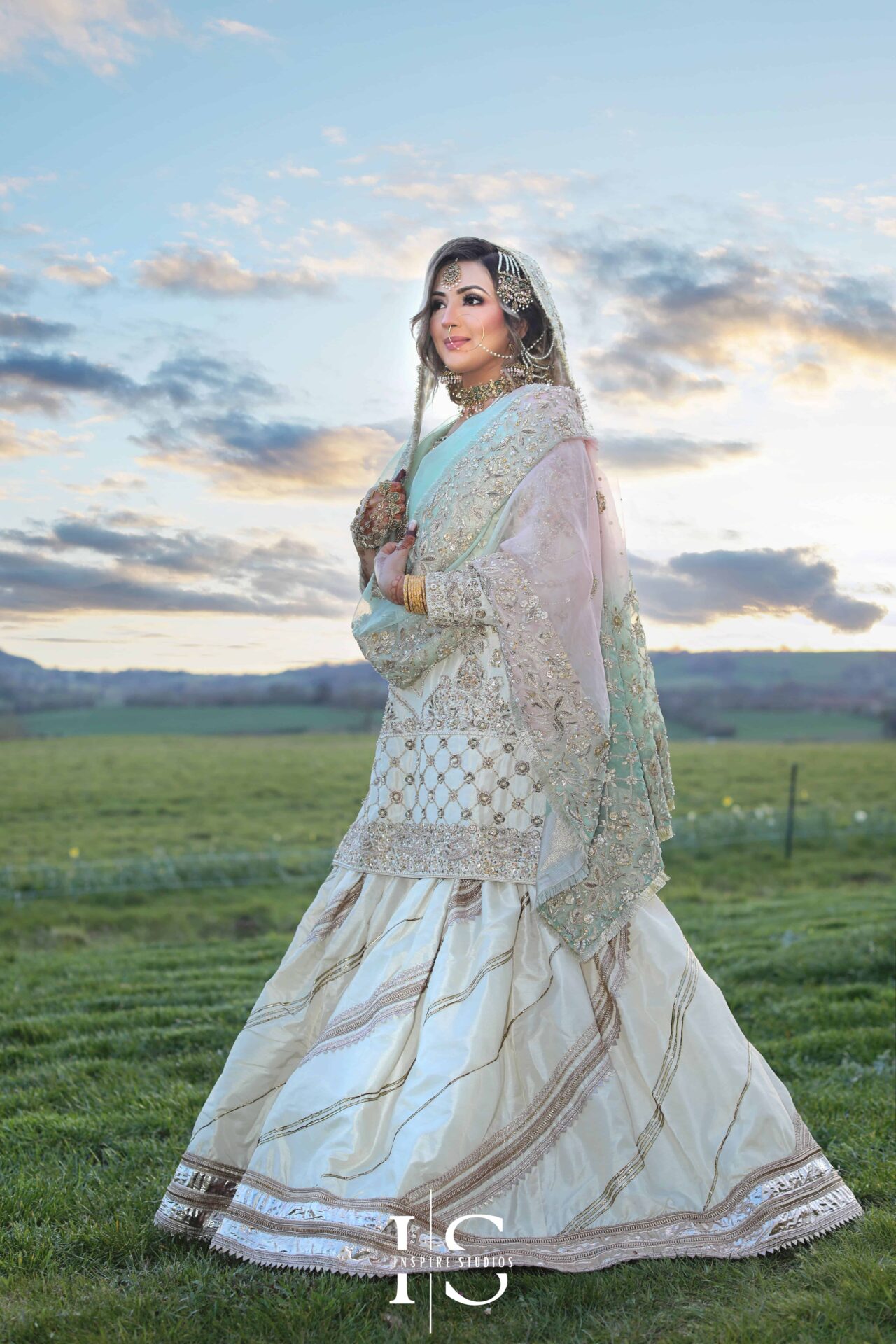 Nikkah photographer in London capturing bride in elegant wedding dress.