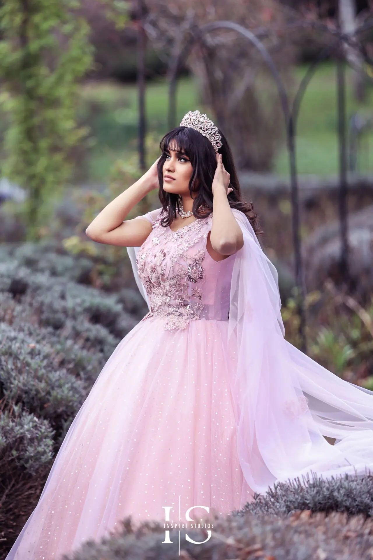 18th birthday outdoor photoshoot in East London at Valentines Park, Ilford, featuring a young woman in a pink princess dress