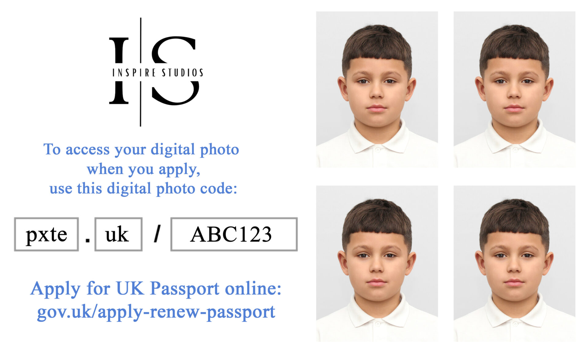 Digital and & Printed Passport Photo Code UK at Inspire Studios Walthamstow.