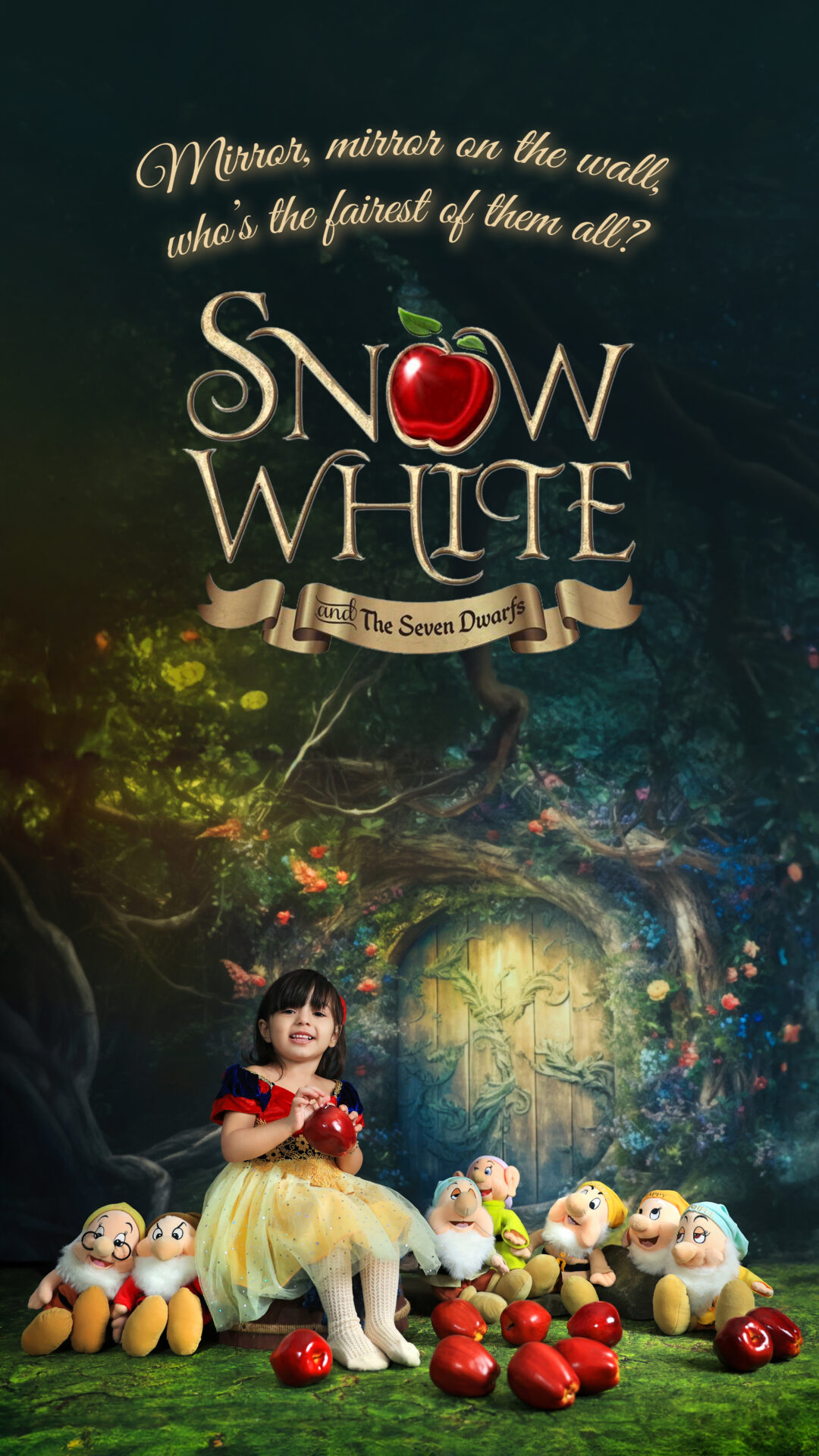 Snow White-themed studio photoshoot in London, perfect for children and families, captured at Inspire Studios in Walthamstow.