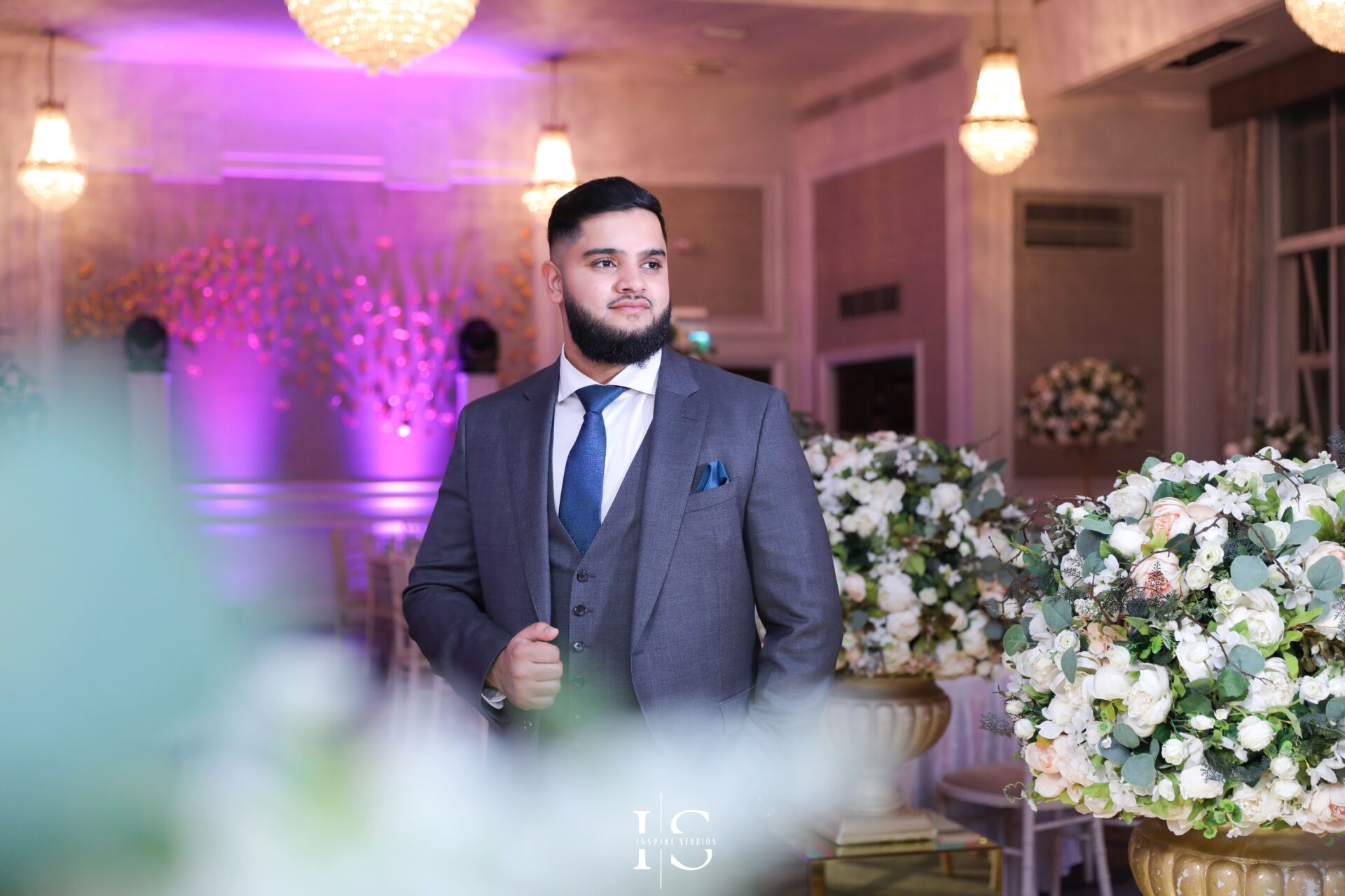 Walima female wedding photographer in London capturing groom shoots in venue.