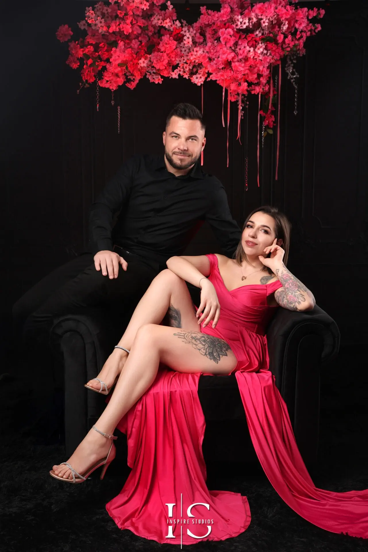 Romantic couple posing during a professional studio photo session in London at Inspire Studios.