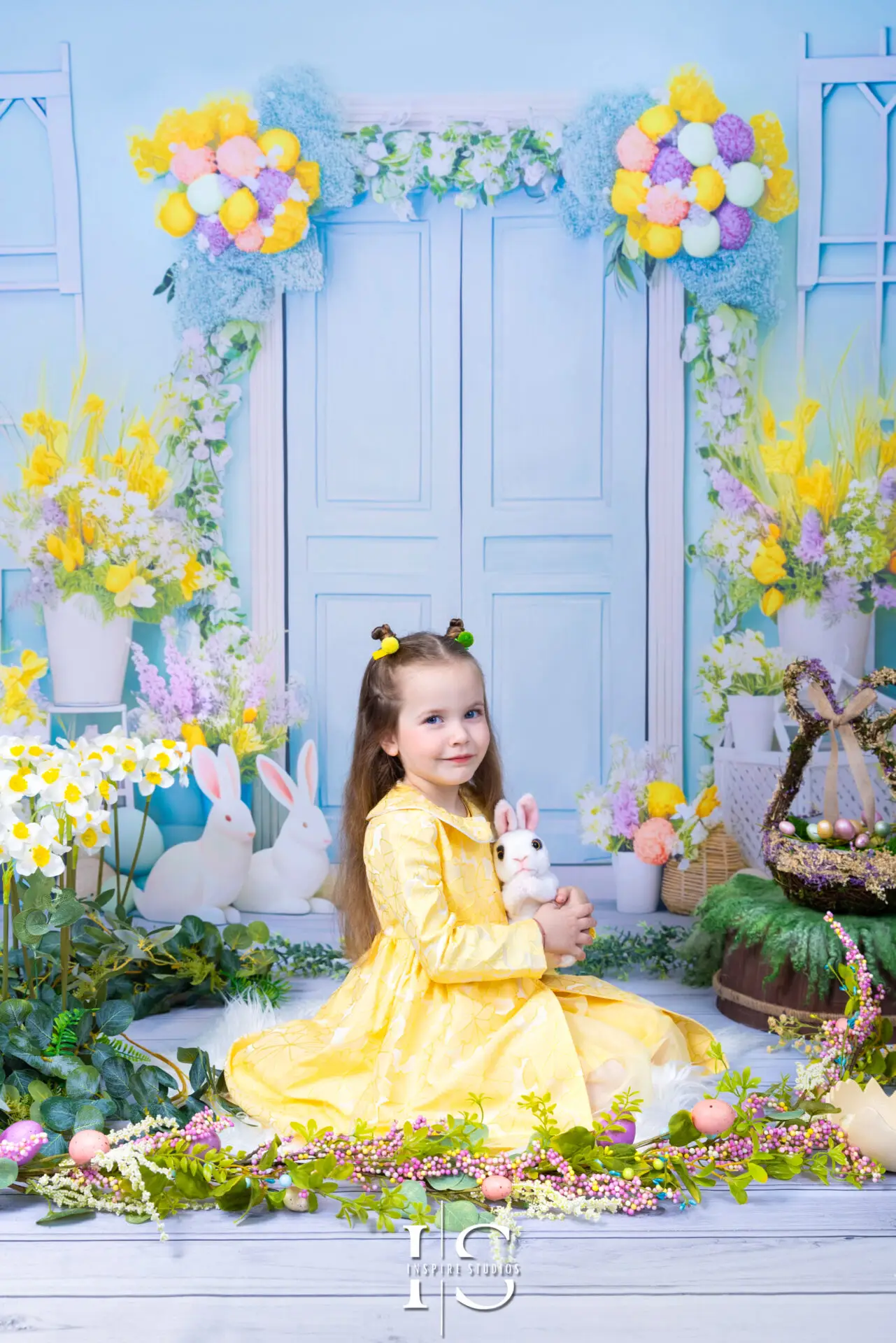 Girl posing during a easter studio photoshoot in London.