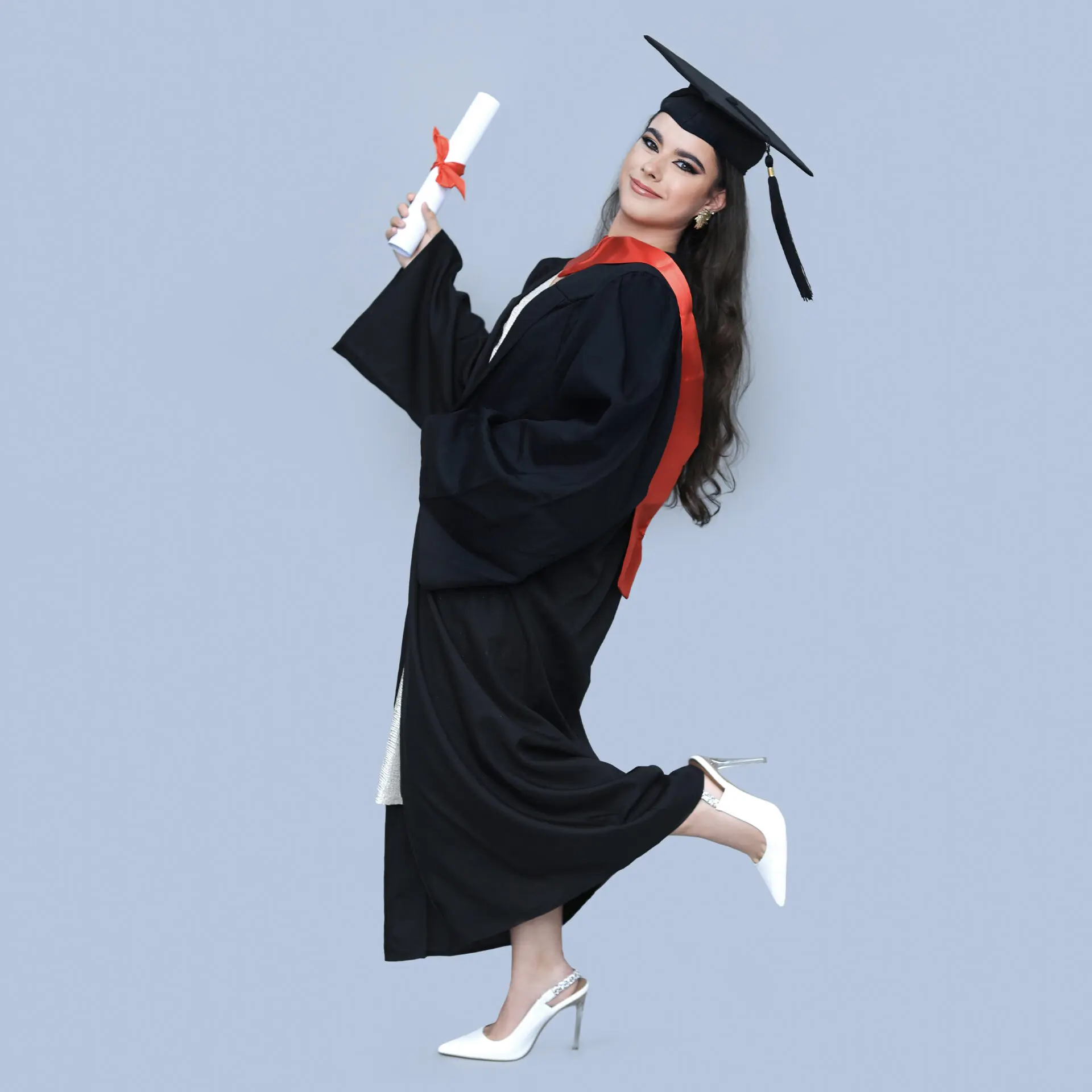 Studio graduation photoshoot in London with cap and gown