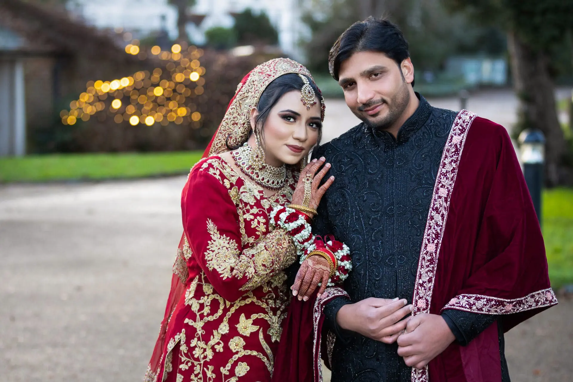 Bride and groom photographed during their London wedding photoshoot