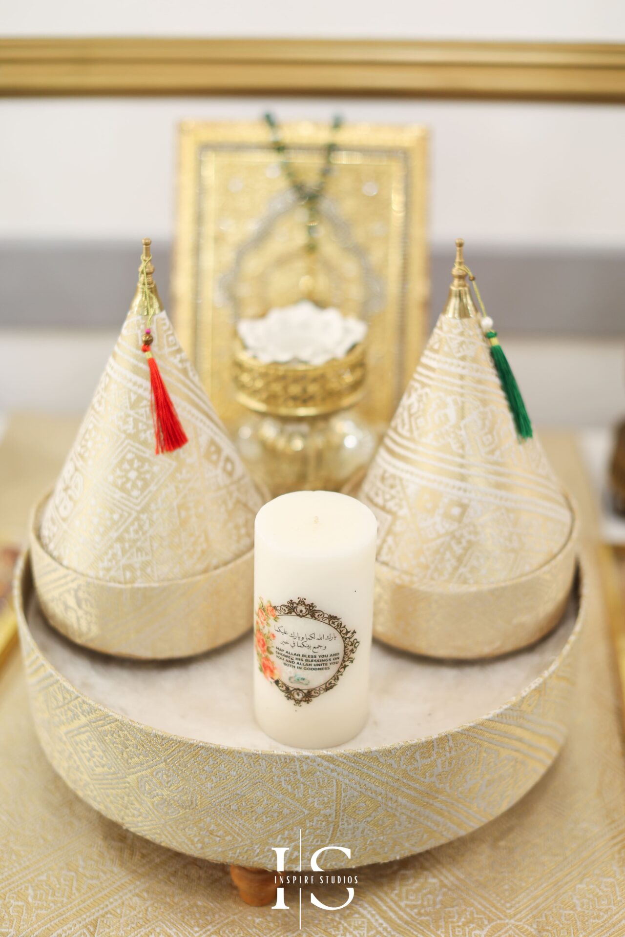 Moroccan wedding decor with lanterns and mosaic patterns