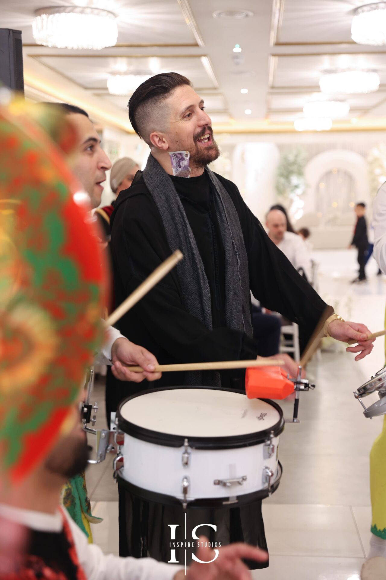 Bride and groom with their families in Moroccan wedding