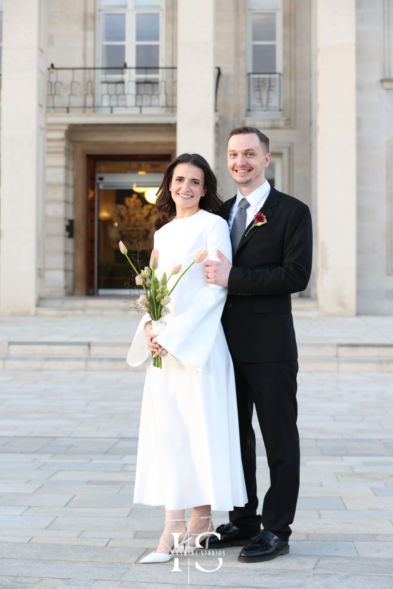 Intimate close-up of couple nose-to-nose, shallow depth field registry wedding portrait London