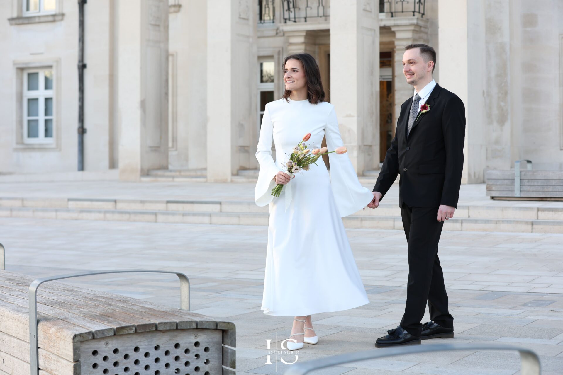 Couple portrait at Walthamstow Town Hall registry wedding, elegant civil ceremony moment