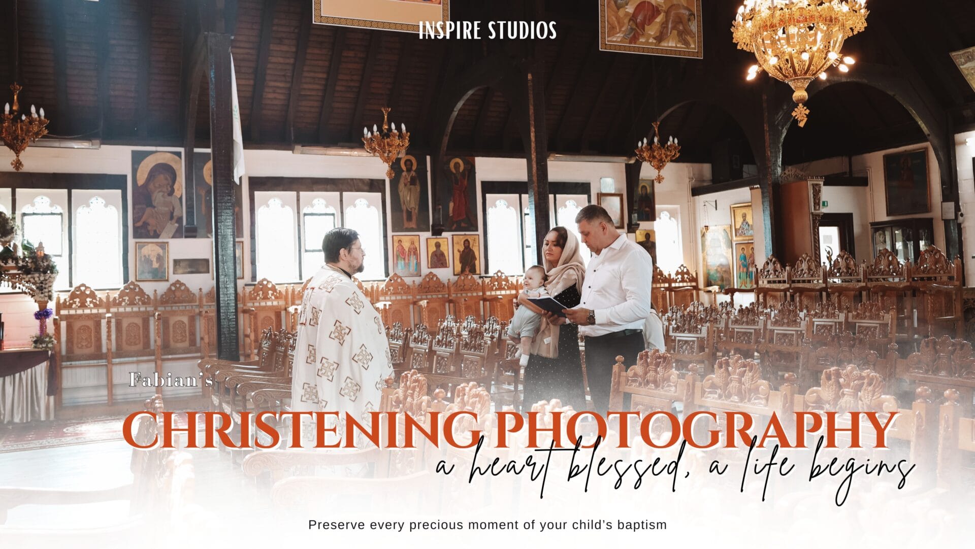 Romanian female christening photographer in London capturing emotional Orthodox baptism moments with family