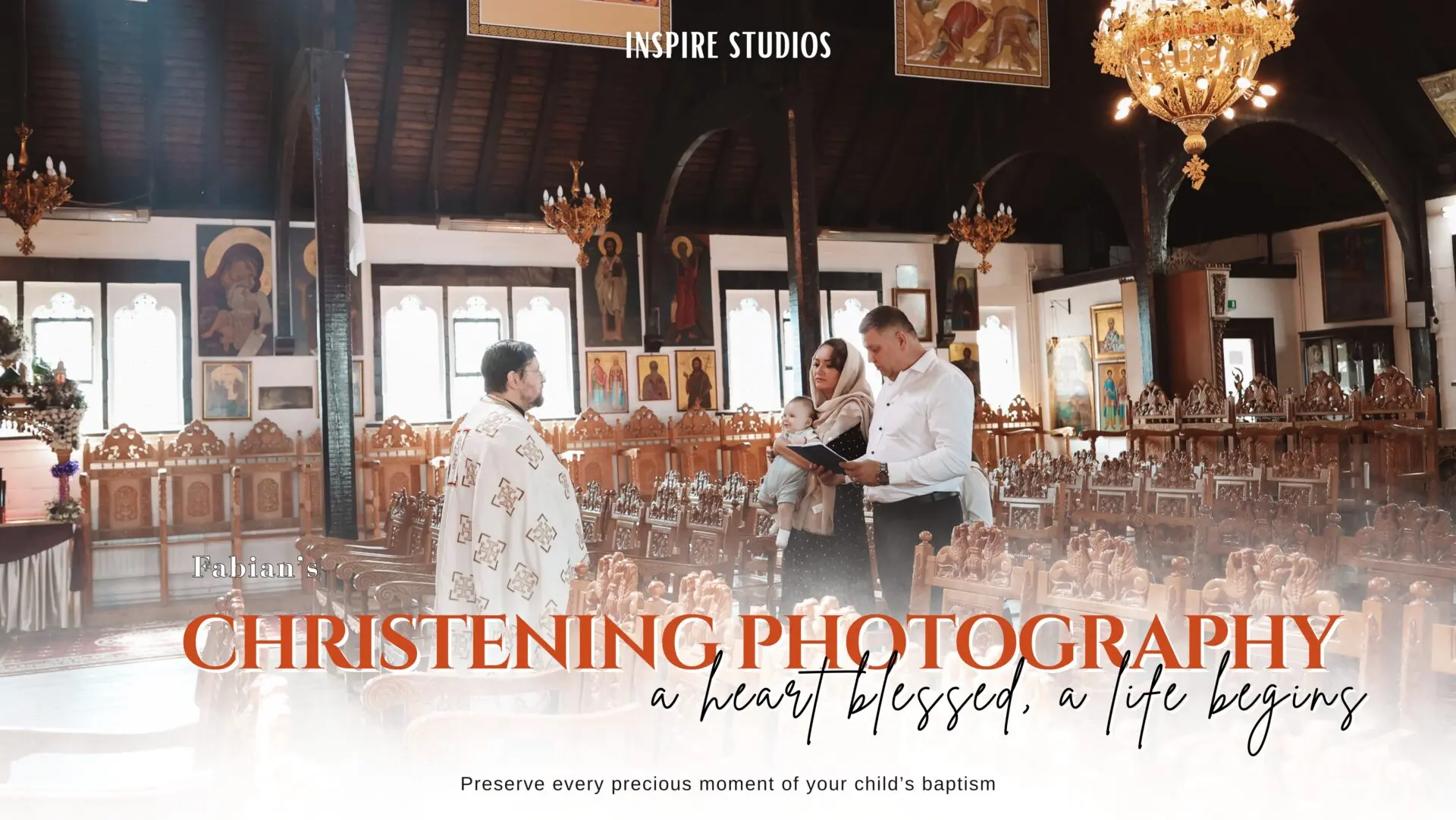 Romanian female christening photographer in London capturing emotional Orthodox baptism moments with family