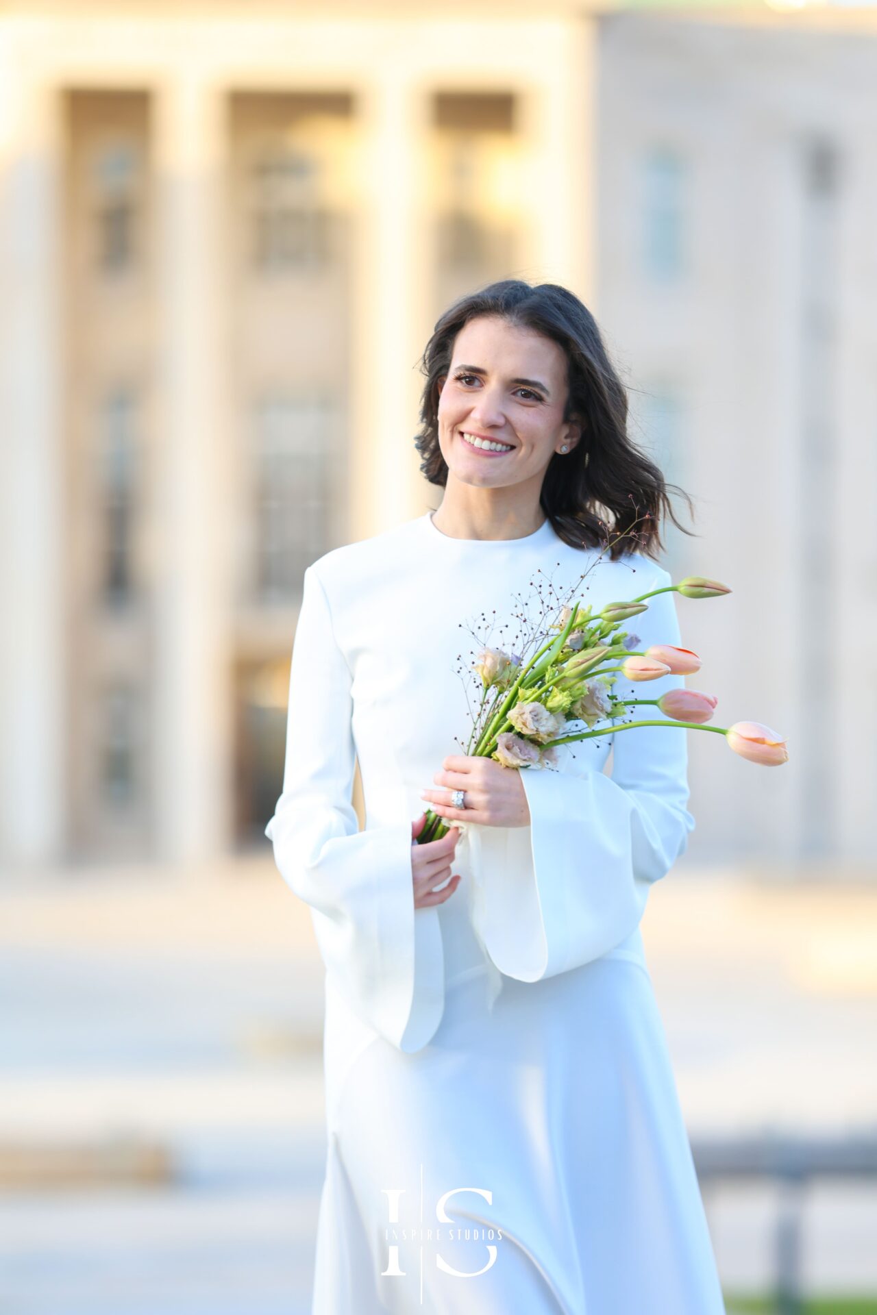Elegant portrait of London registry bride captured by female wedding photographer