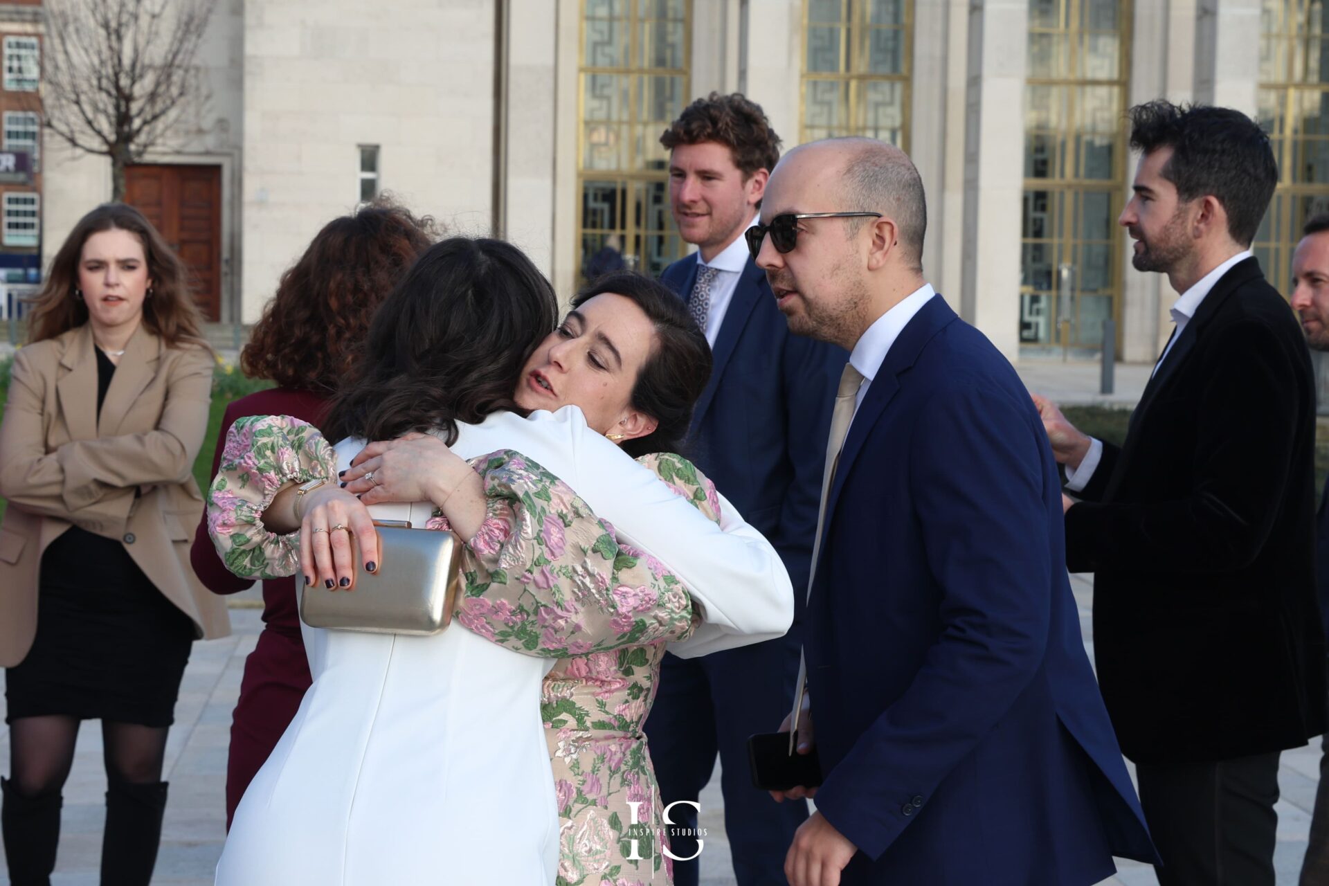 Guests celebrating with bride and groom at Walthamstow Town Hall after civil wedding ceremony