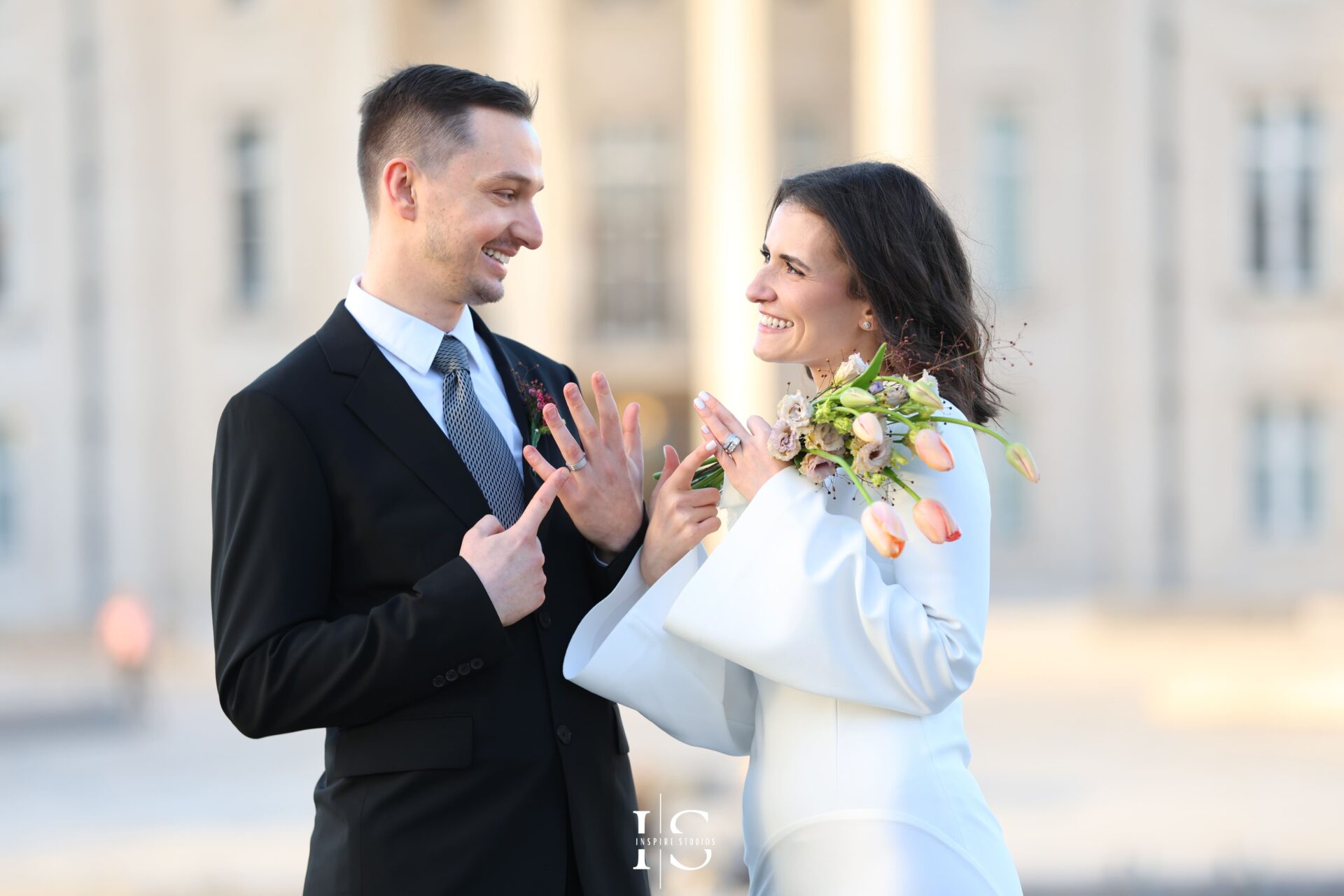 London registry bride in minimalist long-sleeve dress, natural light portrait by professional photographer