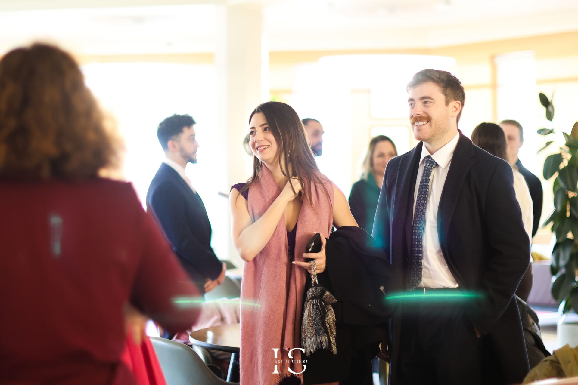 Guests gathered in front of registry hall before wedding