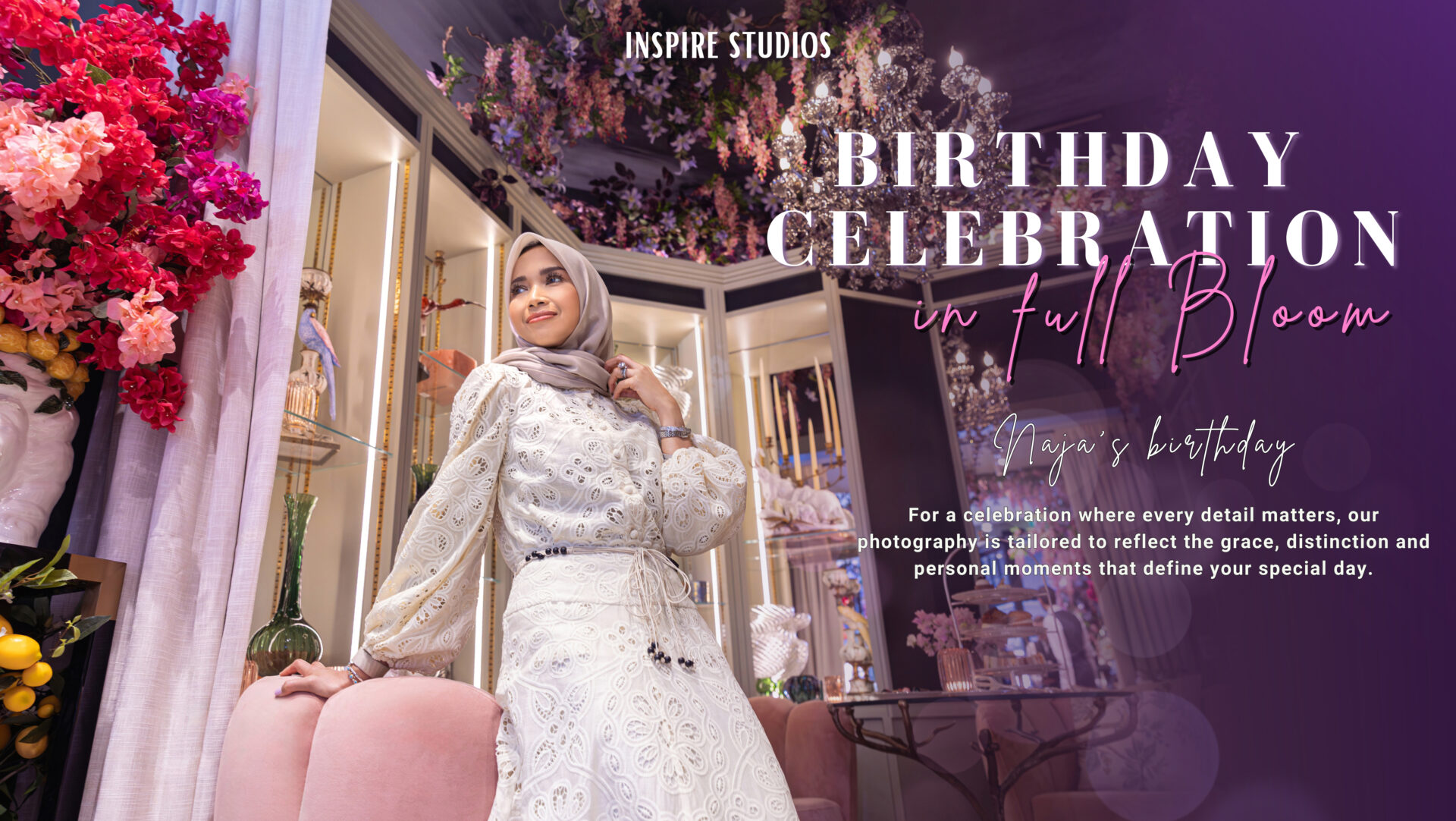 Luxury birthday event at Neill Strain Floral Couture Mayfair with elegant floral arrangements and professional event photography