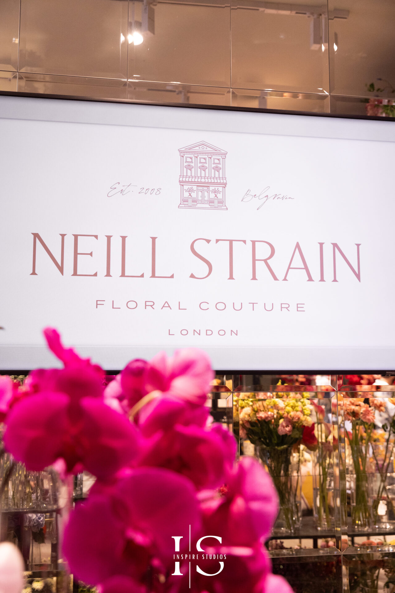 Interior floral design at Neill Strain Floral Couture Mayfair for a luxury birthday event.