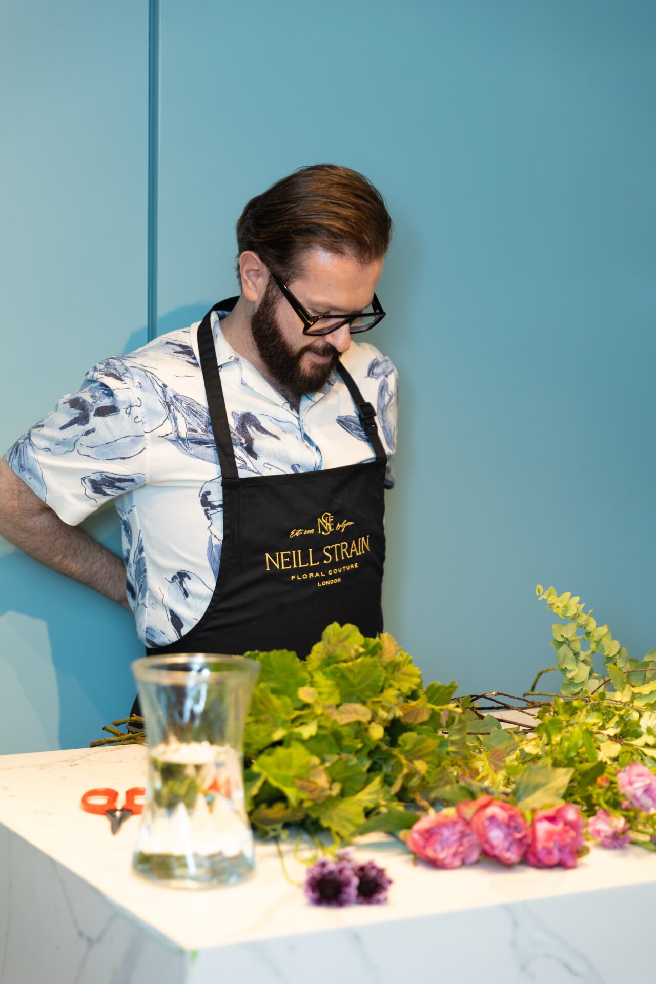 Neill Strain hosting a flower masterclass in his London floral studio.