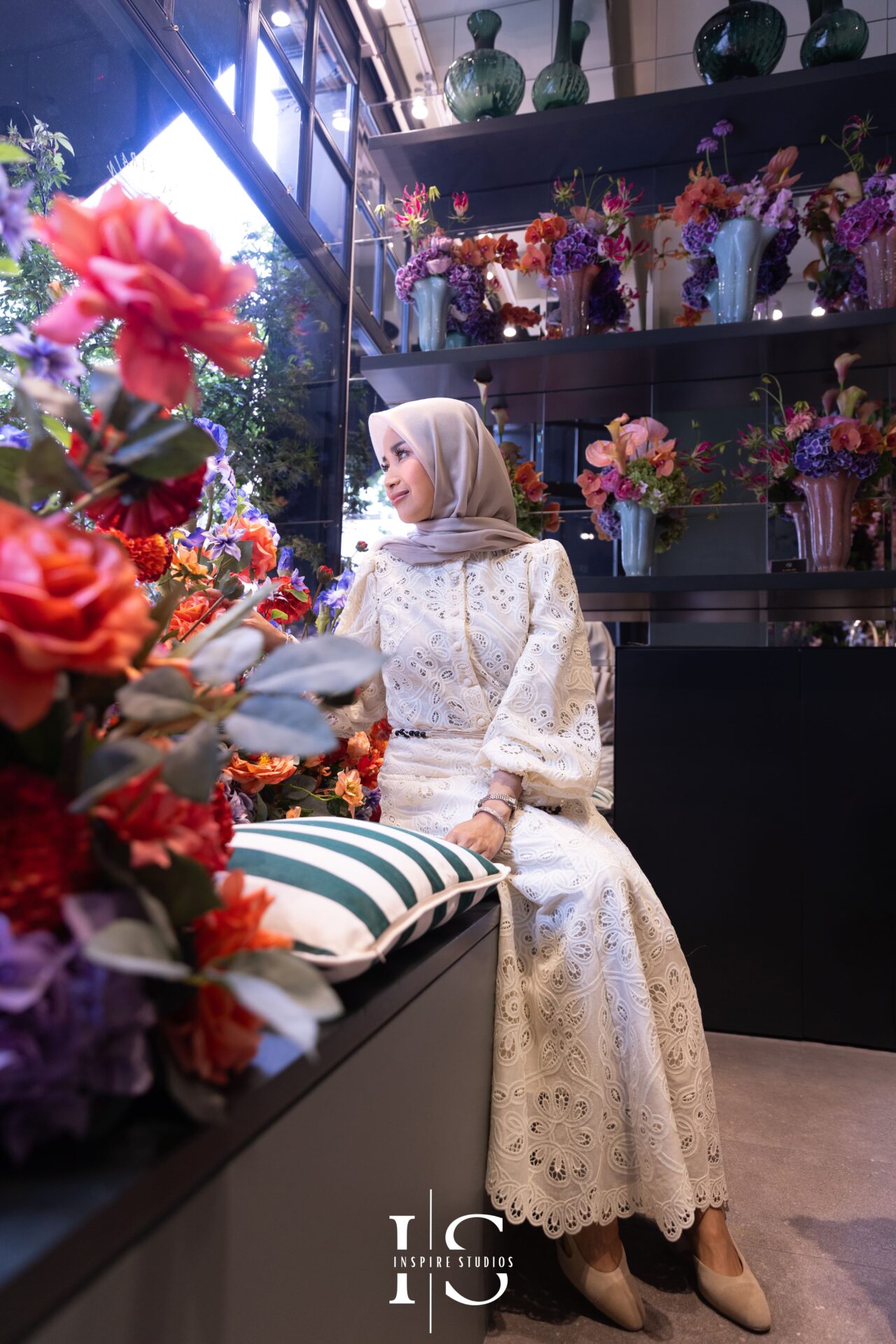 Stylish birthday portrait of Naja at Neill Strain Floral Couture, Mayfair.