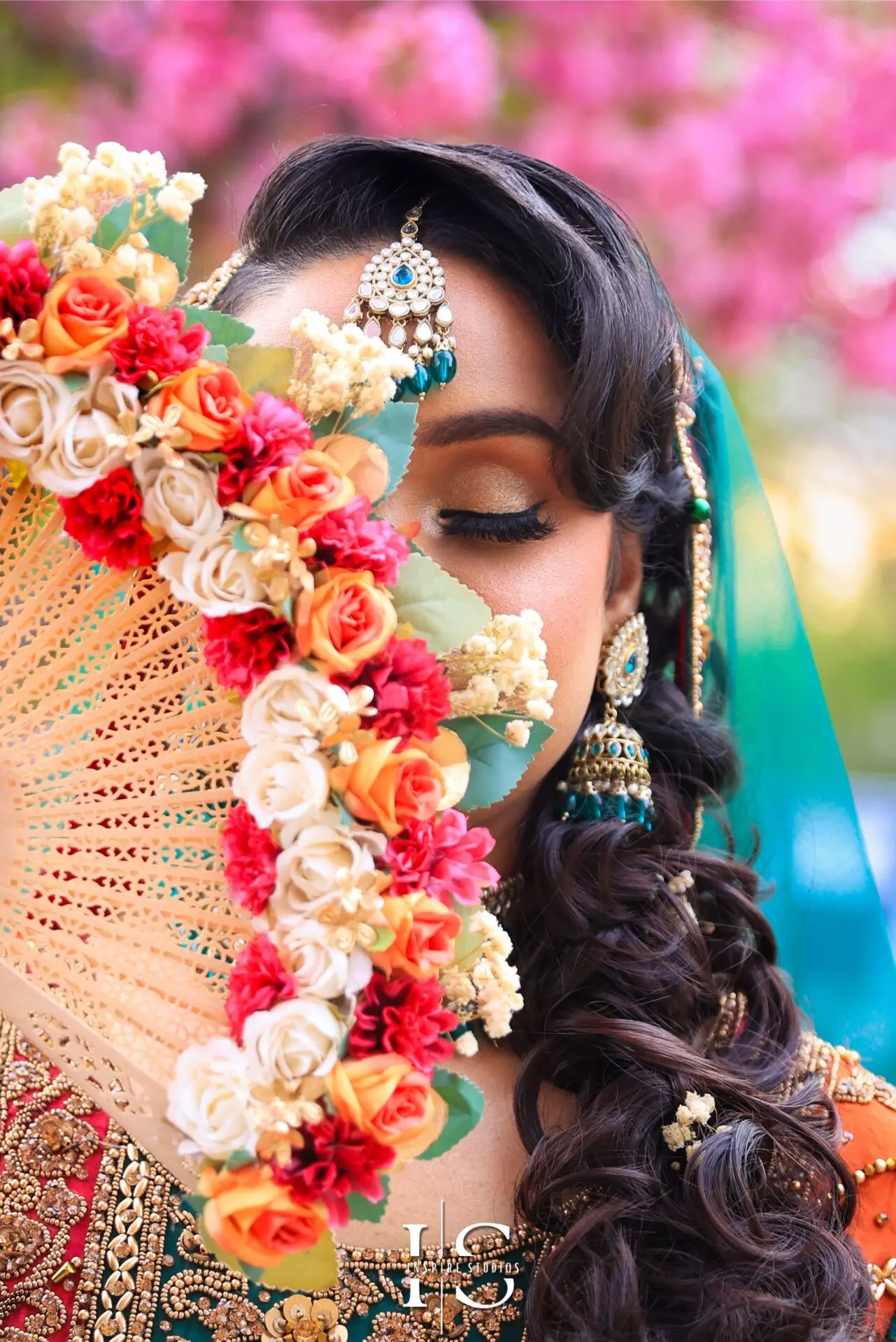 Elegant bridal portrait on Mehndi night, photographed by a female photographer.