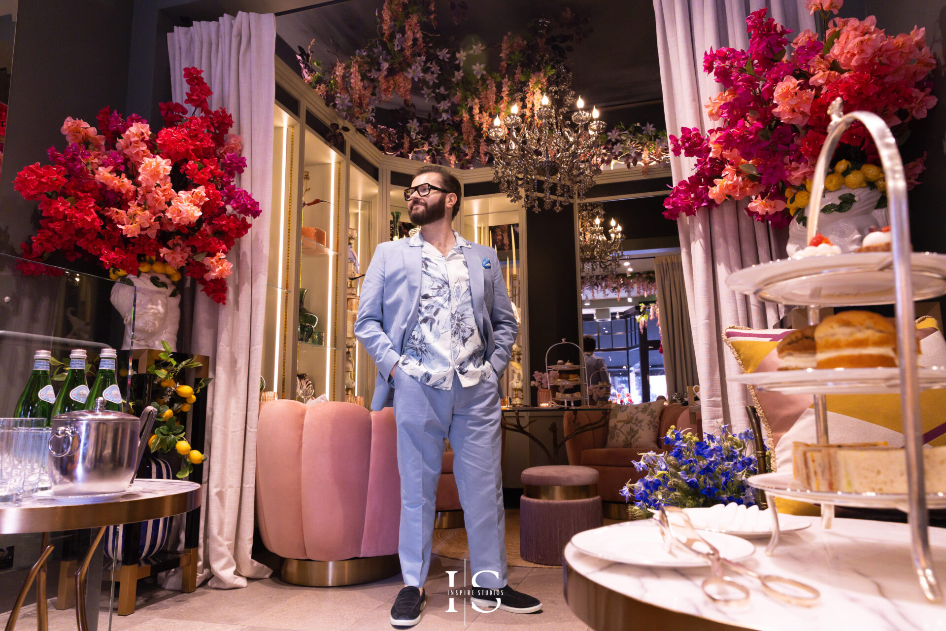 Neill Strain in his Mayfair floral boutique during private birthday event.