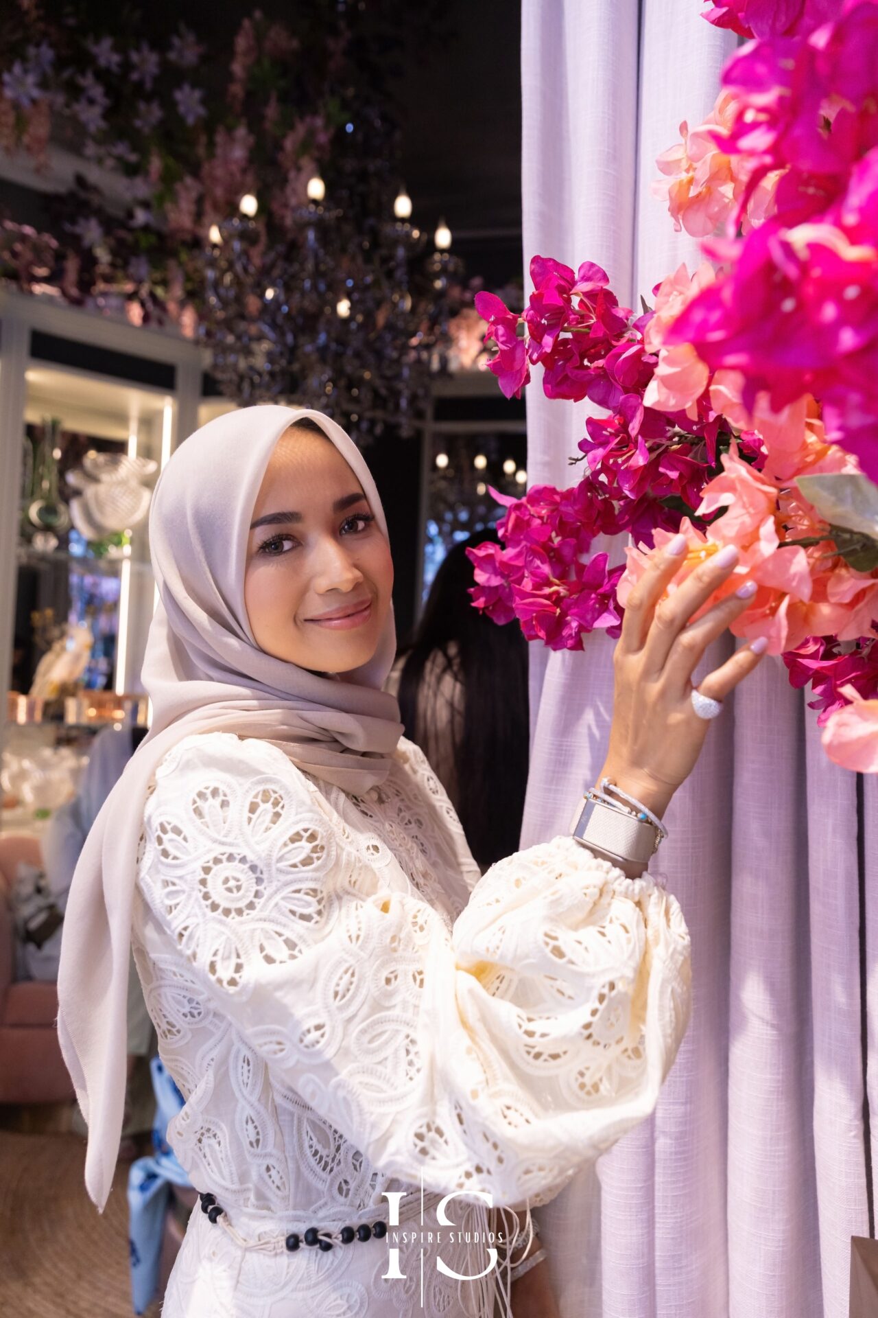 Solo birthday portrait of Naja at Neill Strain Mayfair floral event.