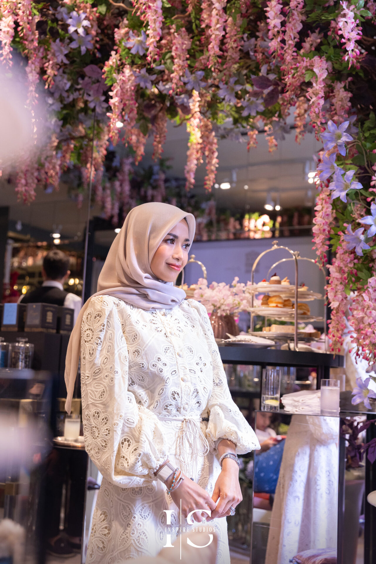 Elegant solo birthday portrait taken at Neill Strain Floral Couture Mayfair.