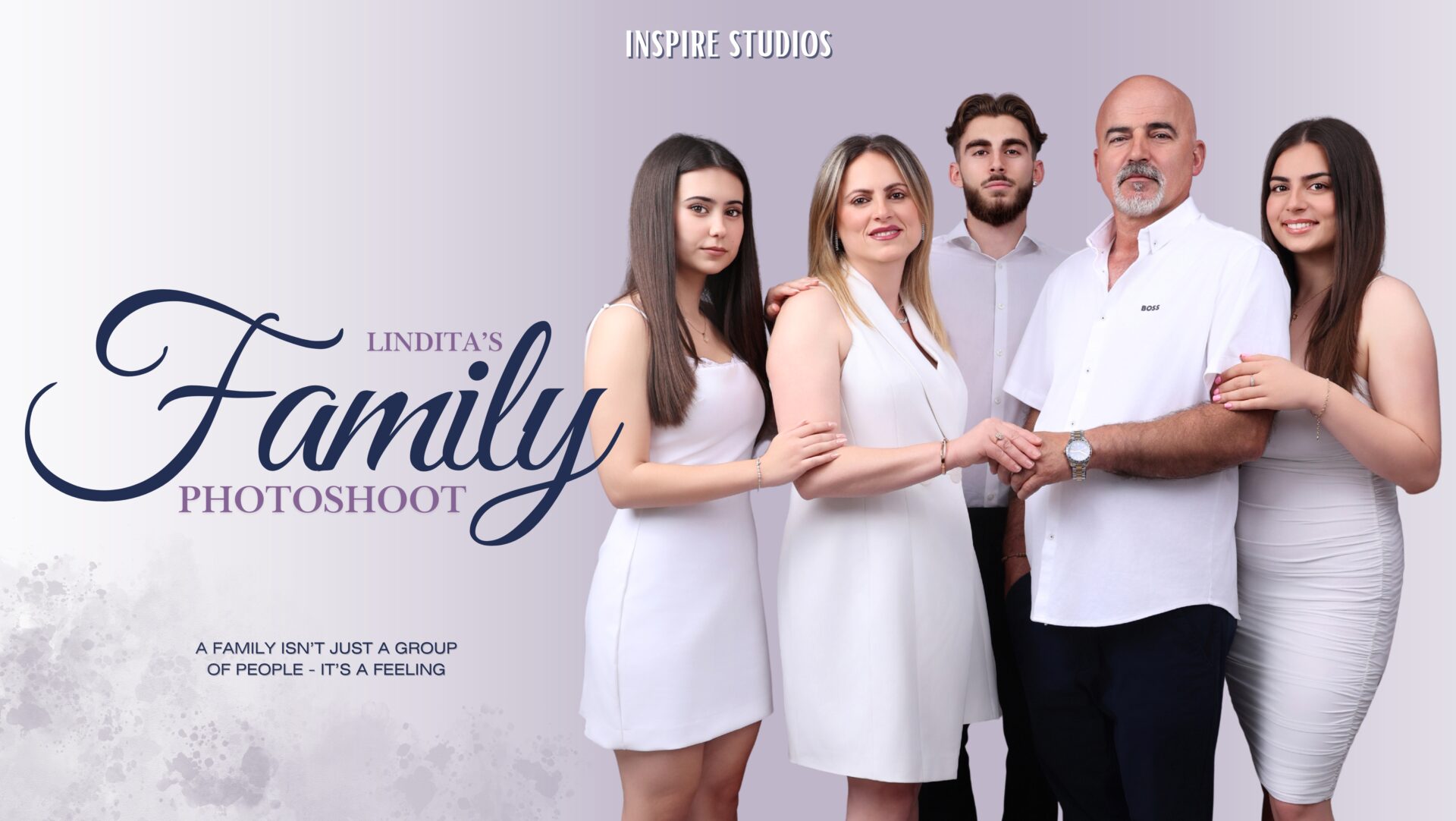 Albanian family celebrating 25th wedding anniversary during a studio photoshoot in London