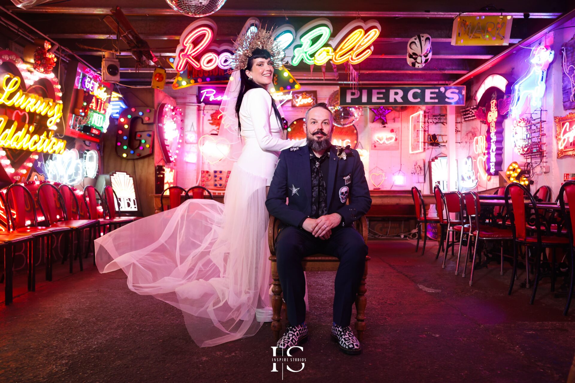 Creative punk couple wedding photos at Gods Own Junkyard London