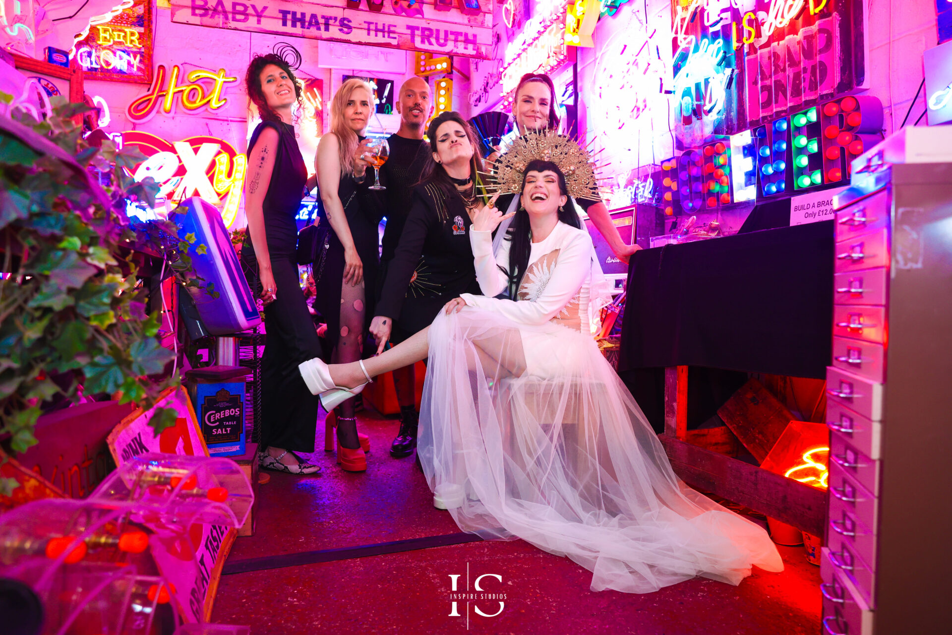 Female punk wedding photographer captures bride and friends at registry wedding