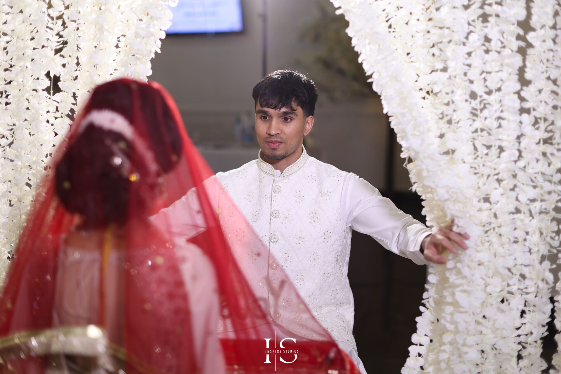 Bride and groom’s first look – Nikkah wedding photography Ilford