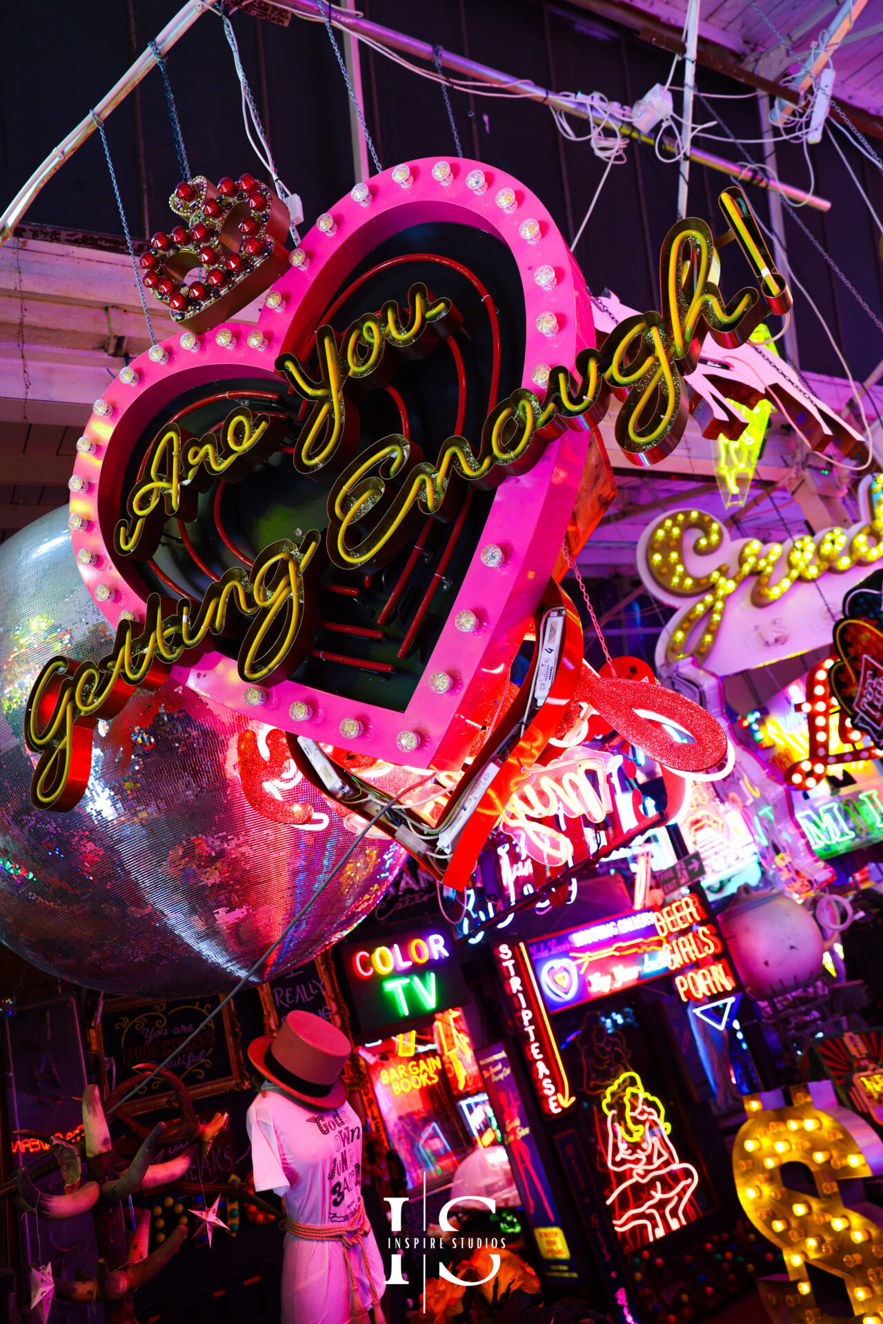 Neon signs and artistic decor at Gods Own Junkyard wedding venue Walthamstow