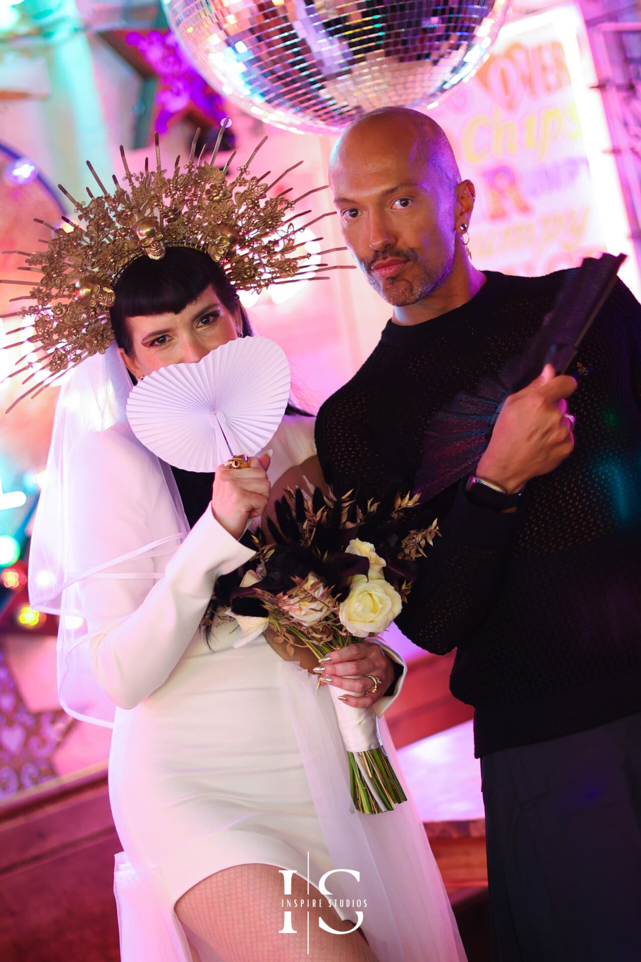 Bride and witness portrait photo at Gods Own Junkyard wedding venue